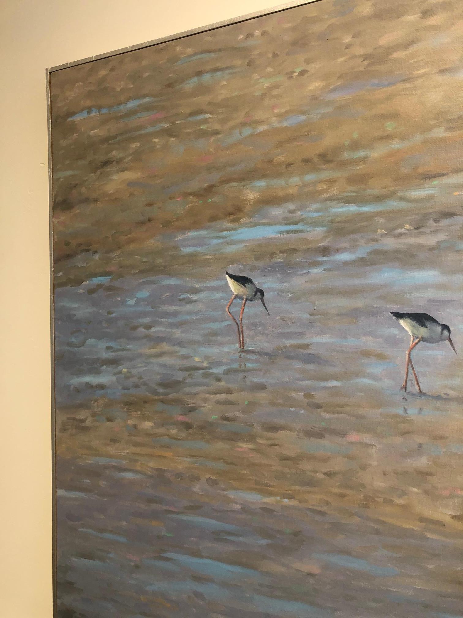 Two Shore Birds - realism oil on canvas painting - bird nature - Contemporary Painting by Willard Dixon