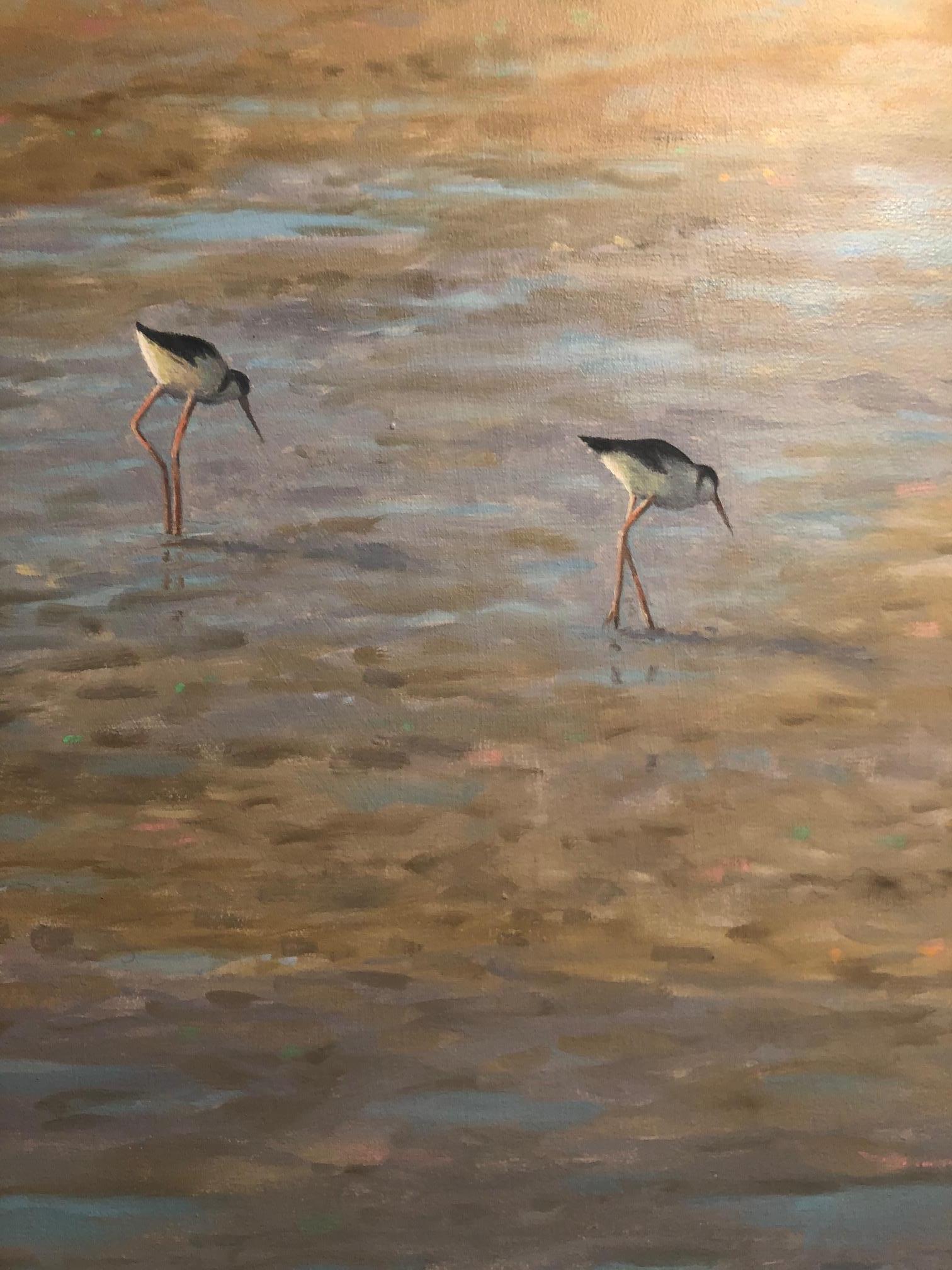 Two Shore Birds - realism oil on canvas painting - bird nature For Sale 4