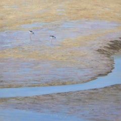 Used Two Shore Birds - realism oil on canvas painting - bird nature