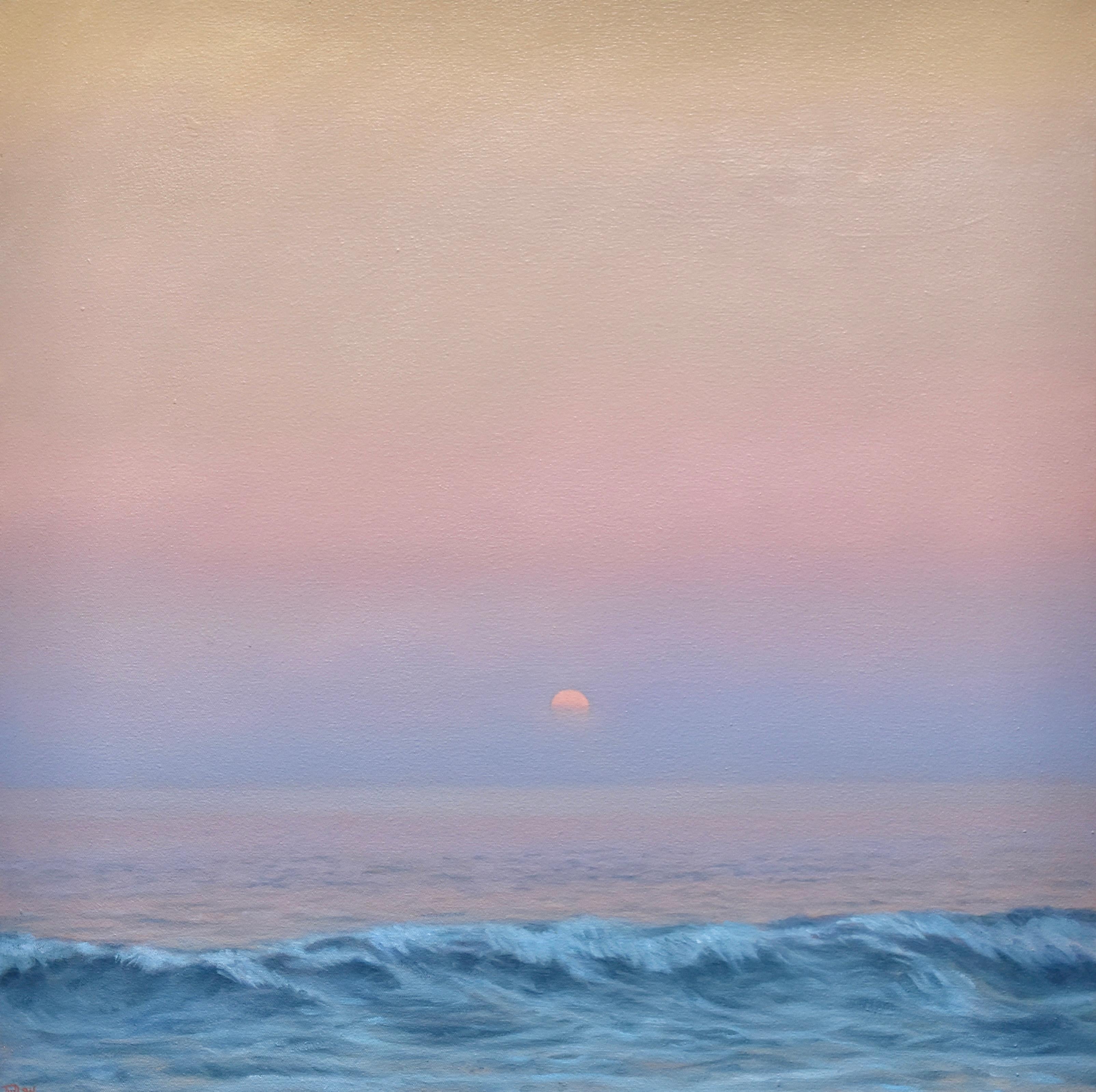 Landscape Painting Willard Dixon - Vague avec soleil couchant
