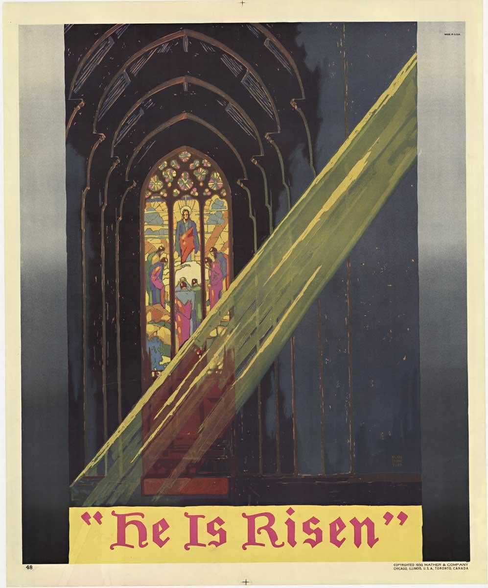 Original "He Is Risen" vintage poster for Mathers Work Incentive Program