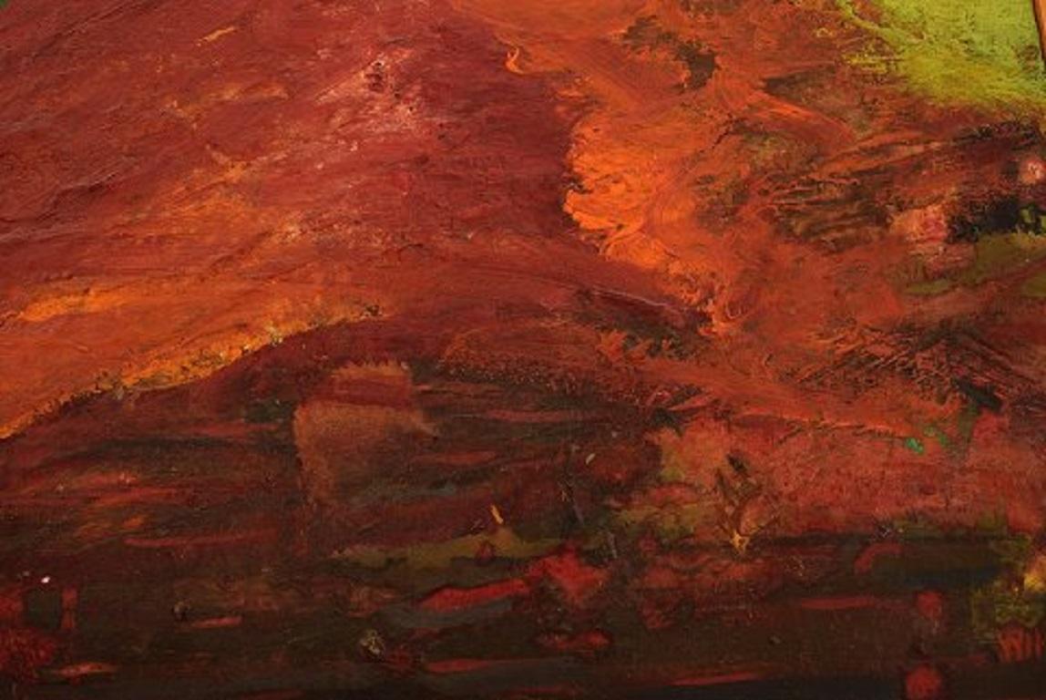 Swedish Willard Lindh, Sweden, Oil on Canvas, Modernist Landscape, 1960s For Sale