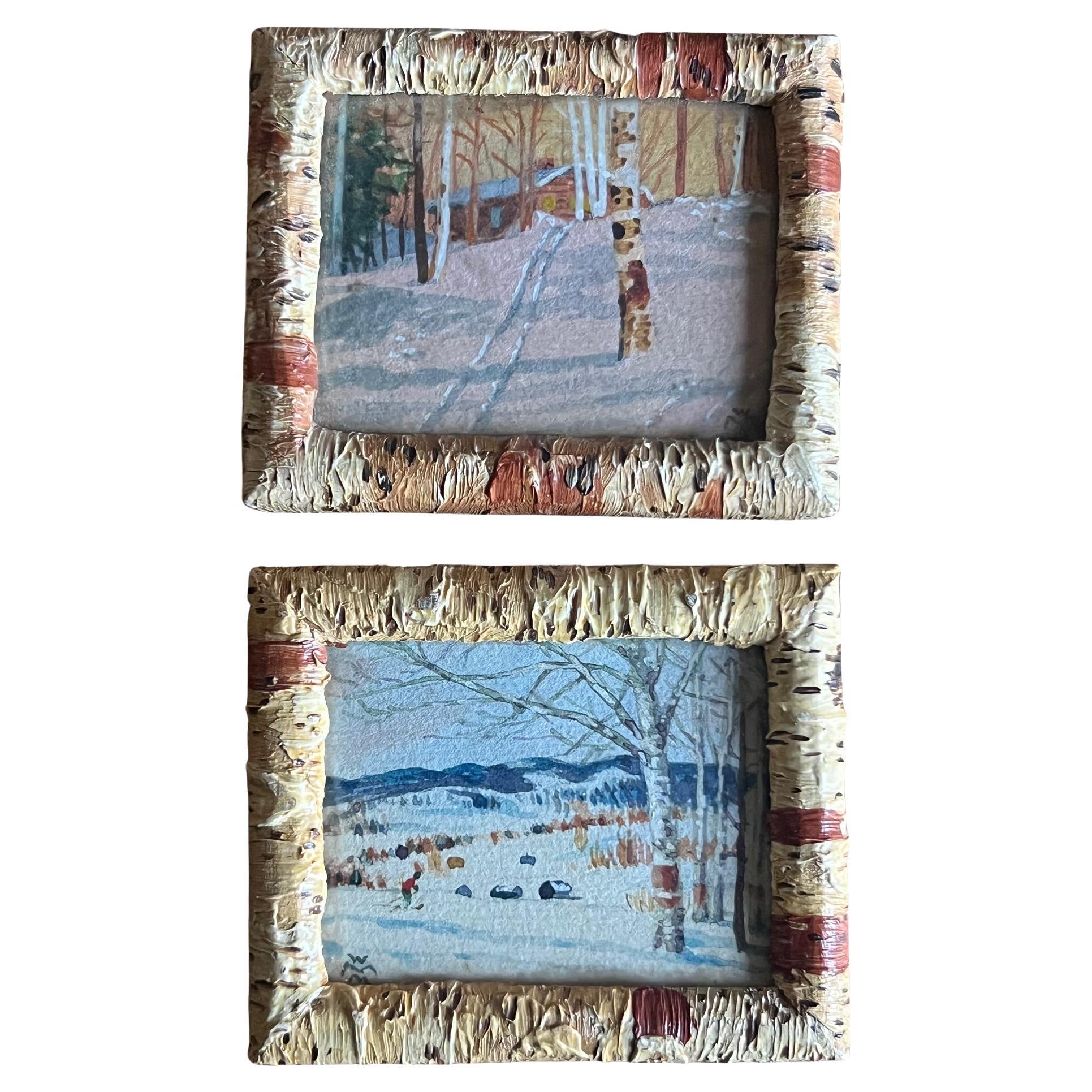 Willard Morse Mitchell Miniatur-Aquarelle, ca. 1941- Satz von 2 (Volkskunst) im Angebot