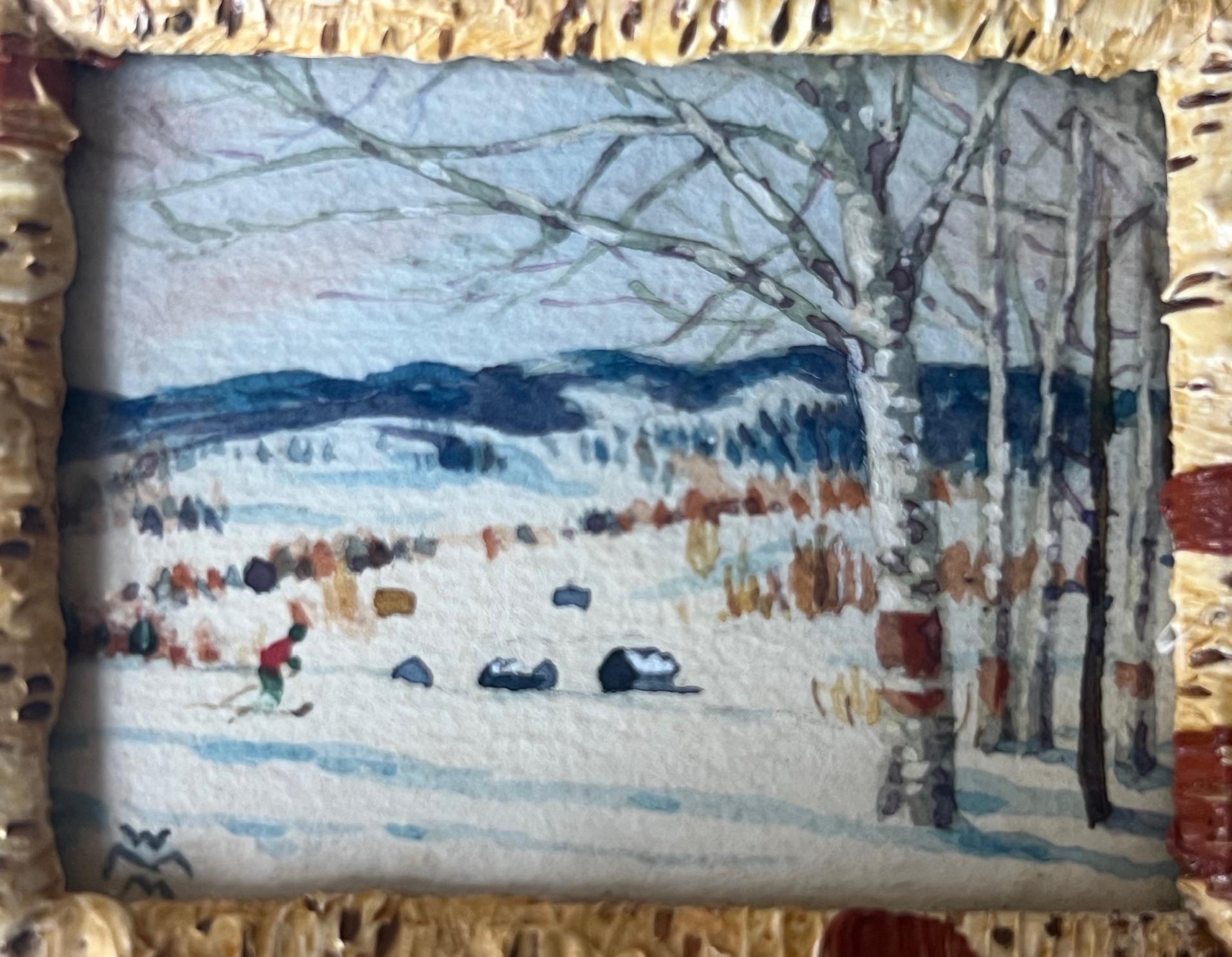 Willard Morse Mitchell Miniatur-Aquarelle, ca. 1941- Satz von 2 (Birke) im Angebot