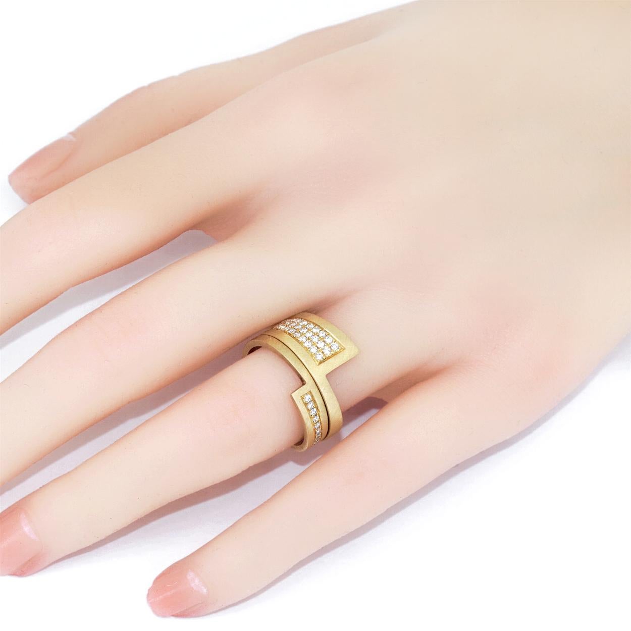 Round Cut Brilliant White Diamond Yellow Gold Nordic Stacking Rings, Wille Jewellery