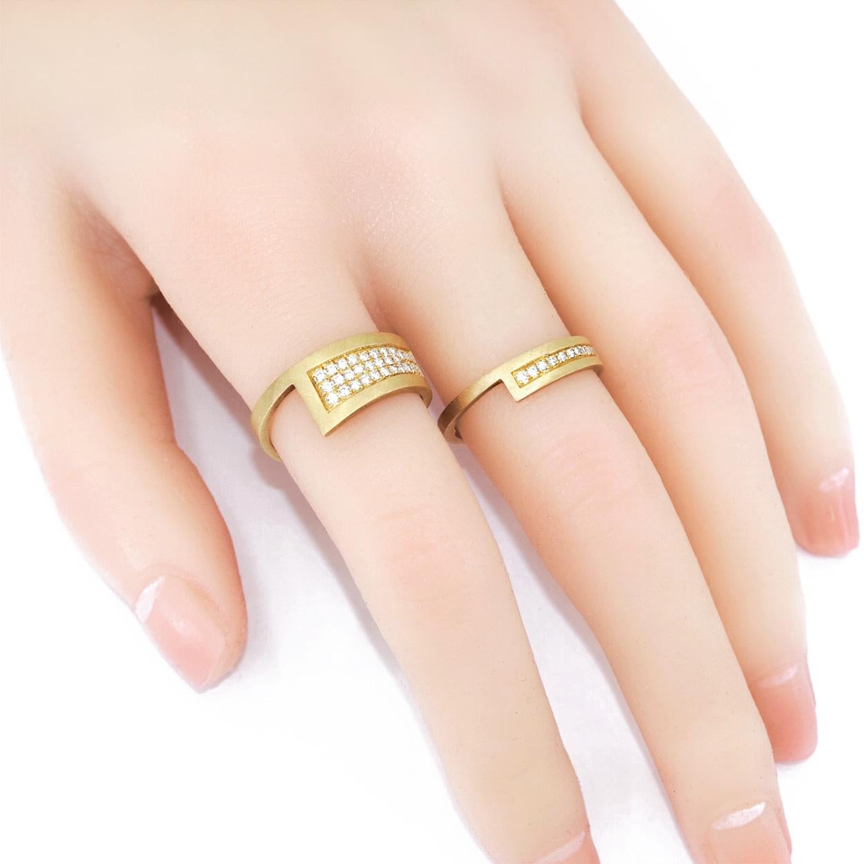 Women's Brilliant White Diamond Yellow Gold Nordic Stacking Rings, Wille Jewellery