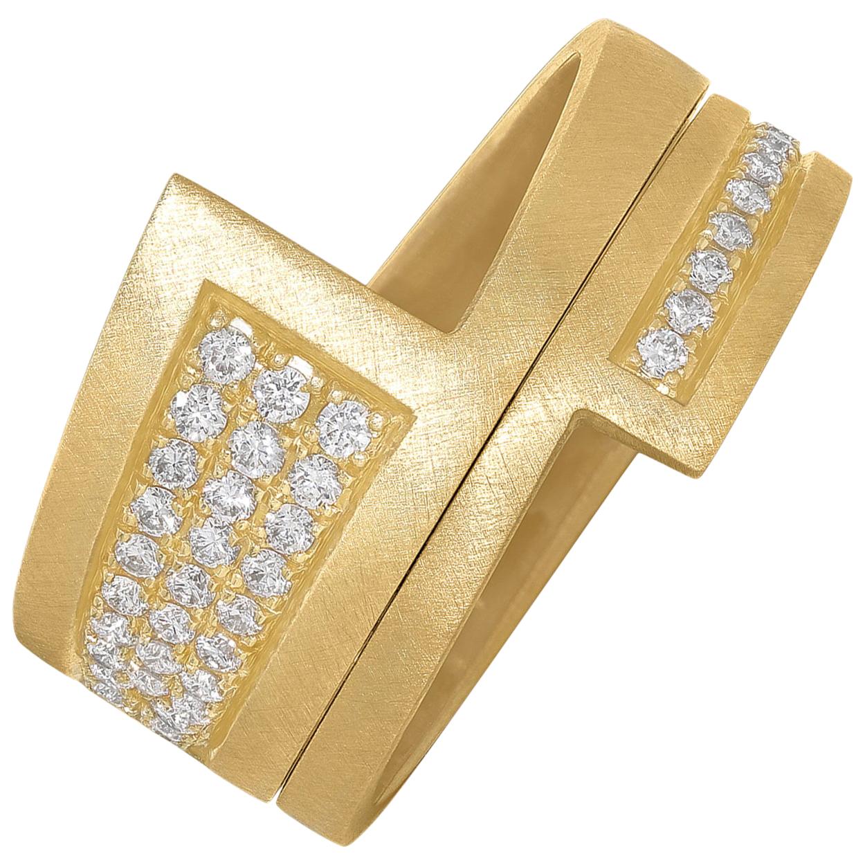 Brilliant White Diamond Yellow Gold Nordic Stacking Rings, Wille Jewellery