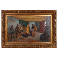 Willem Albracht (1861-1922) Huge "Tavern Scene with Eel Fisherman" Oil Painting