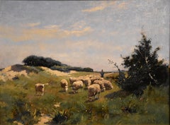 Oil Painting by Willem Anton Alexander Knip "Sheep Grazing"