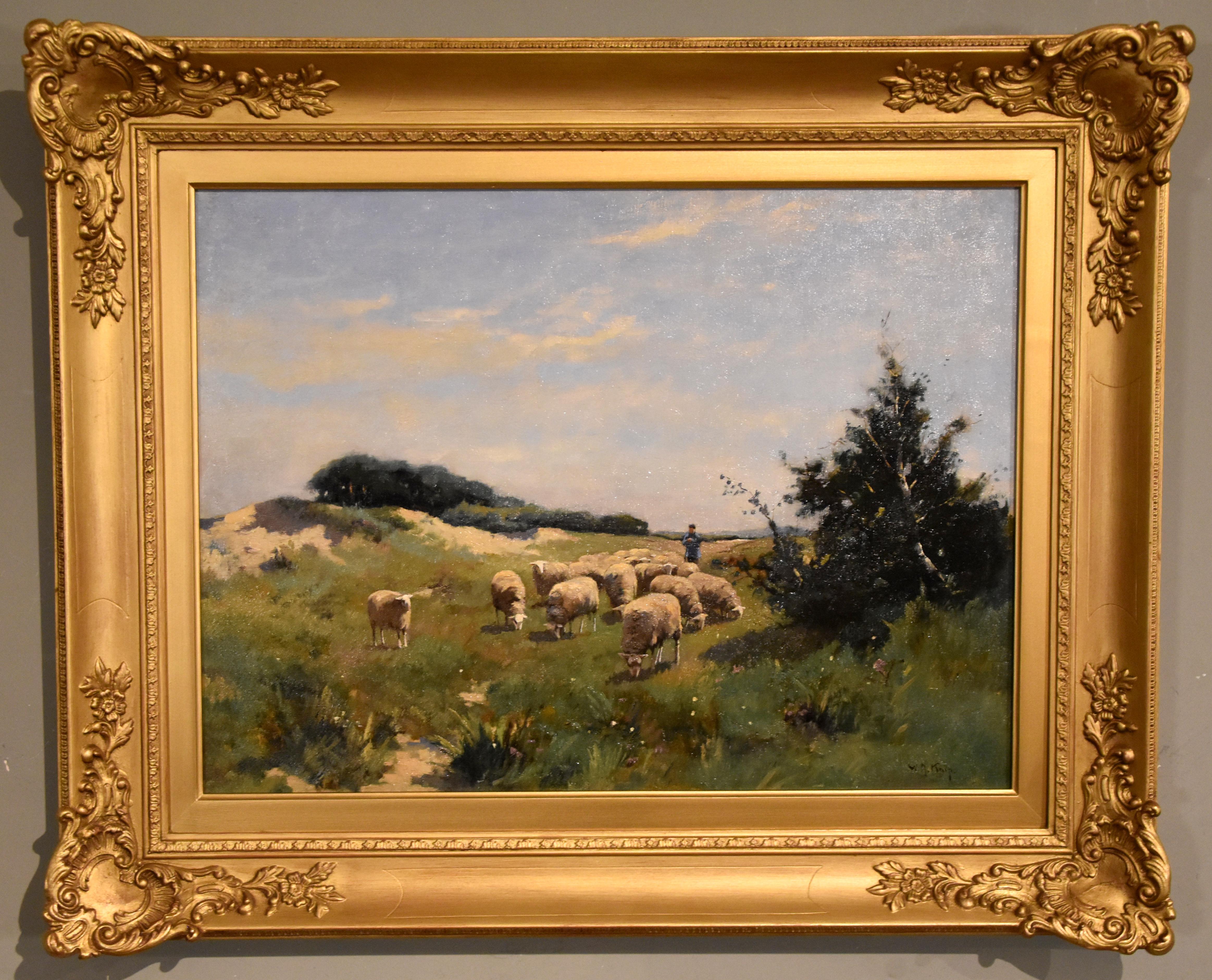 Oil Painting by Willem Anton Alexander Knip "Sheep Grazing"
