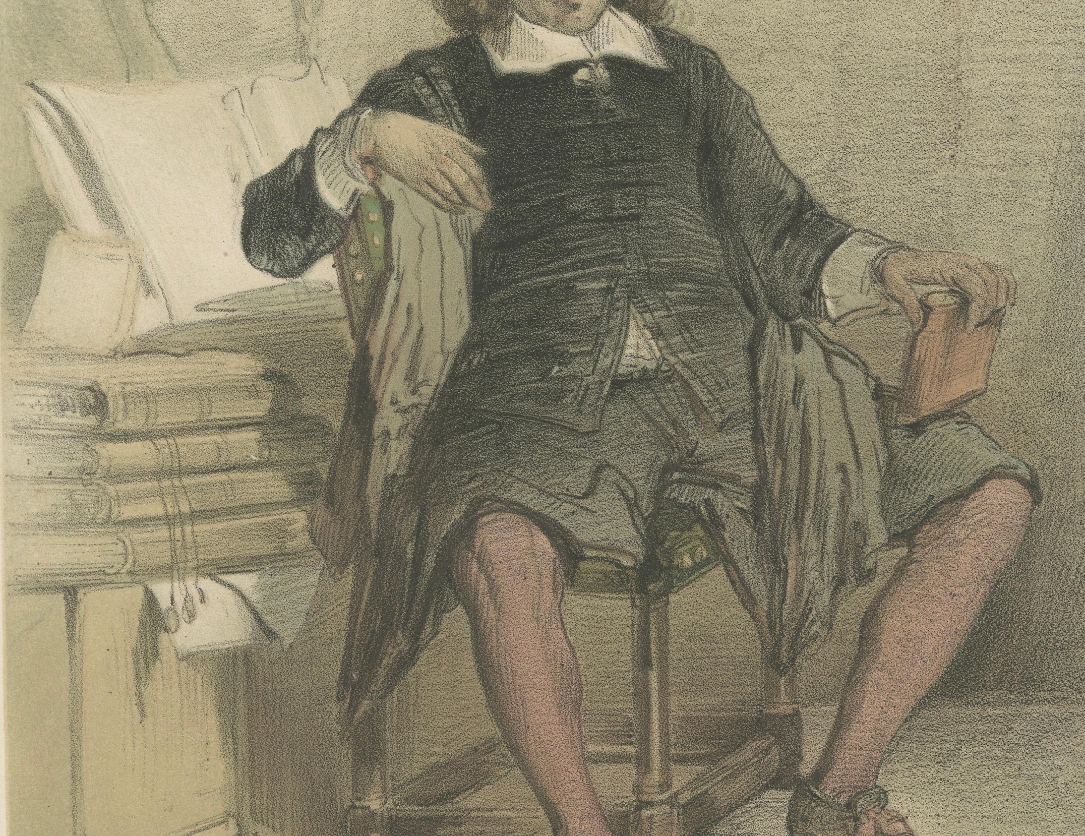 Willem Blaeu – Dutch Cartographer and Publisher, 19th-Century Lithograph

Item Description:  This refined 19th-century hand-colored lithograph depicts Willem Blaeu, one of the most important Dutch cartographers and publishers of the seventeenth