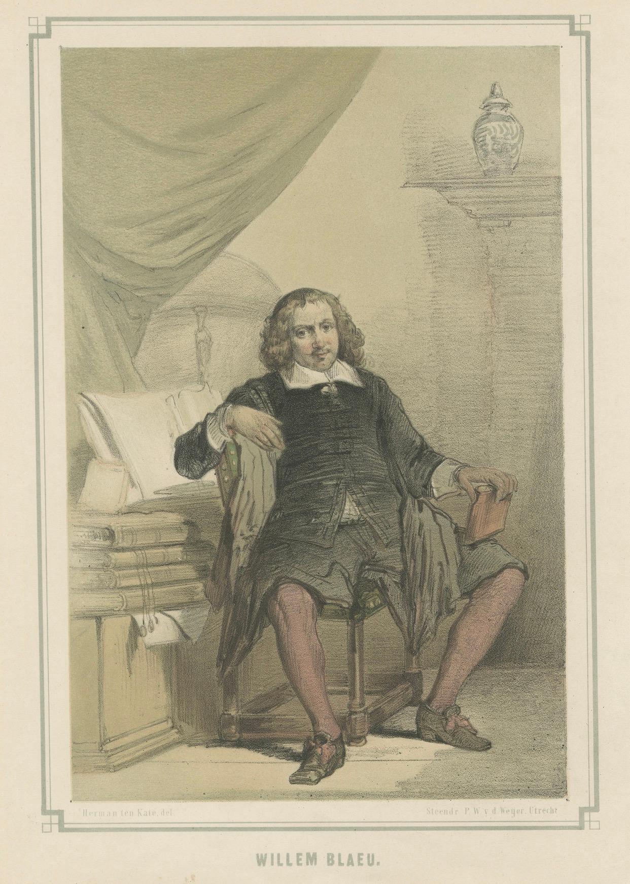 Paper Willem Blaeu – Dutch Cartographer and Publisher, 19th-Century Lithograph For Sale