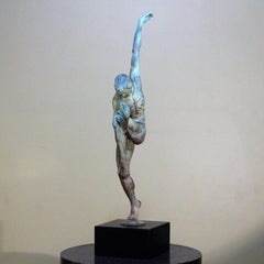 Benji - Dance of Sorrow - Figurative Sculpture Man Bronze Green Brown Patina