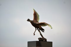 Flying Duck - Small Figurative Sculpture Bronze Brown Green Dash Black Patina