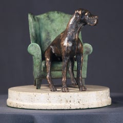 Rex and his Chair- Small Sculpture Bronze Colors Brown Green Dash Black Patina