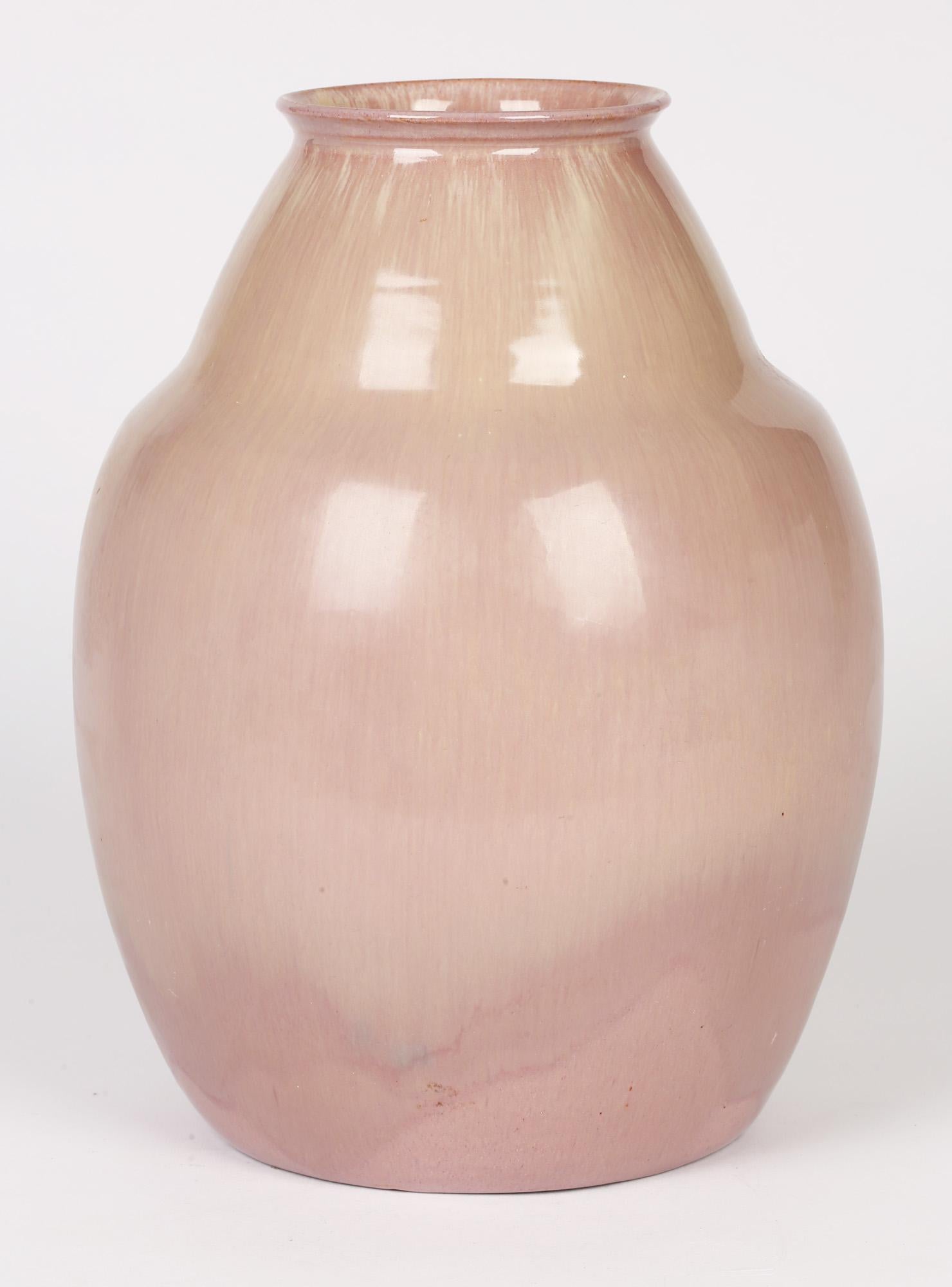 Early 20th Century Willem Brouwer Dutch Art Deco Streak Glazed Art Pottery Vase For Sale
