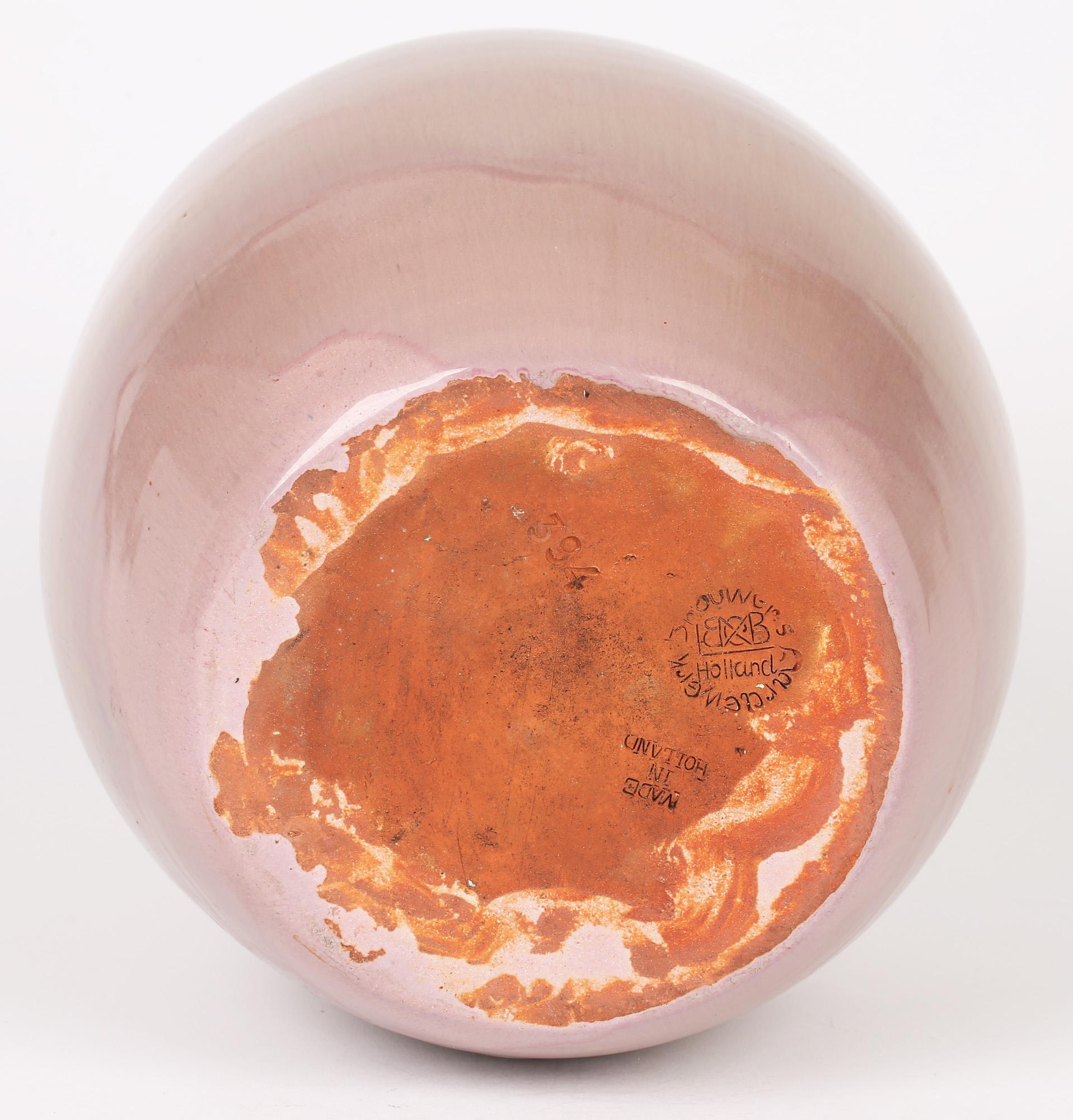 Terracotta Willem Brouwer Dutch Art Deco Streak Glazed Art Pottery Vase For Sale