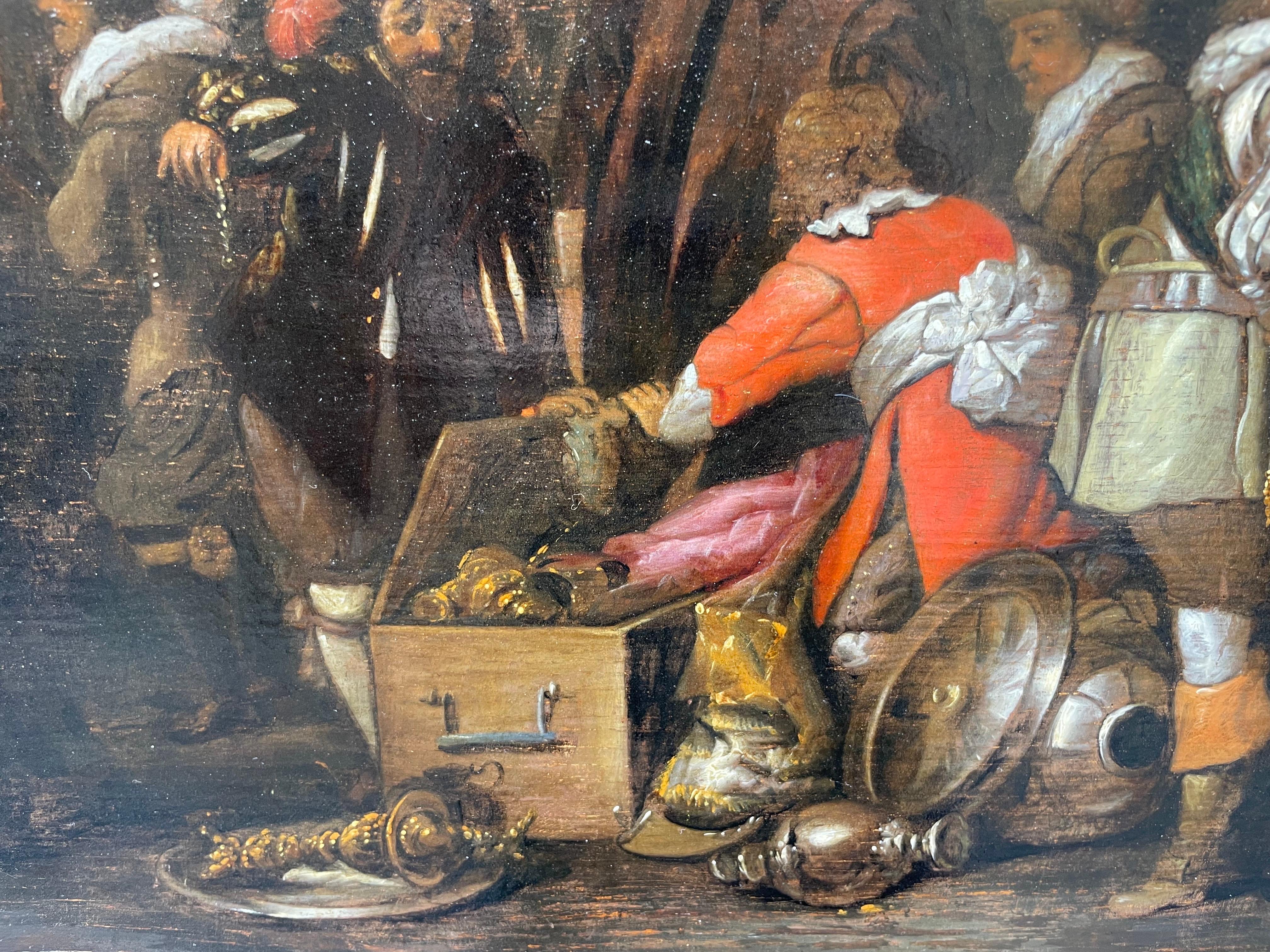 Dutch Military Scene – Circle of Duyster, Soldiers Dividing War Spoils, c.1700 - Painting by Willem Cornelisz. Duyster 