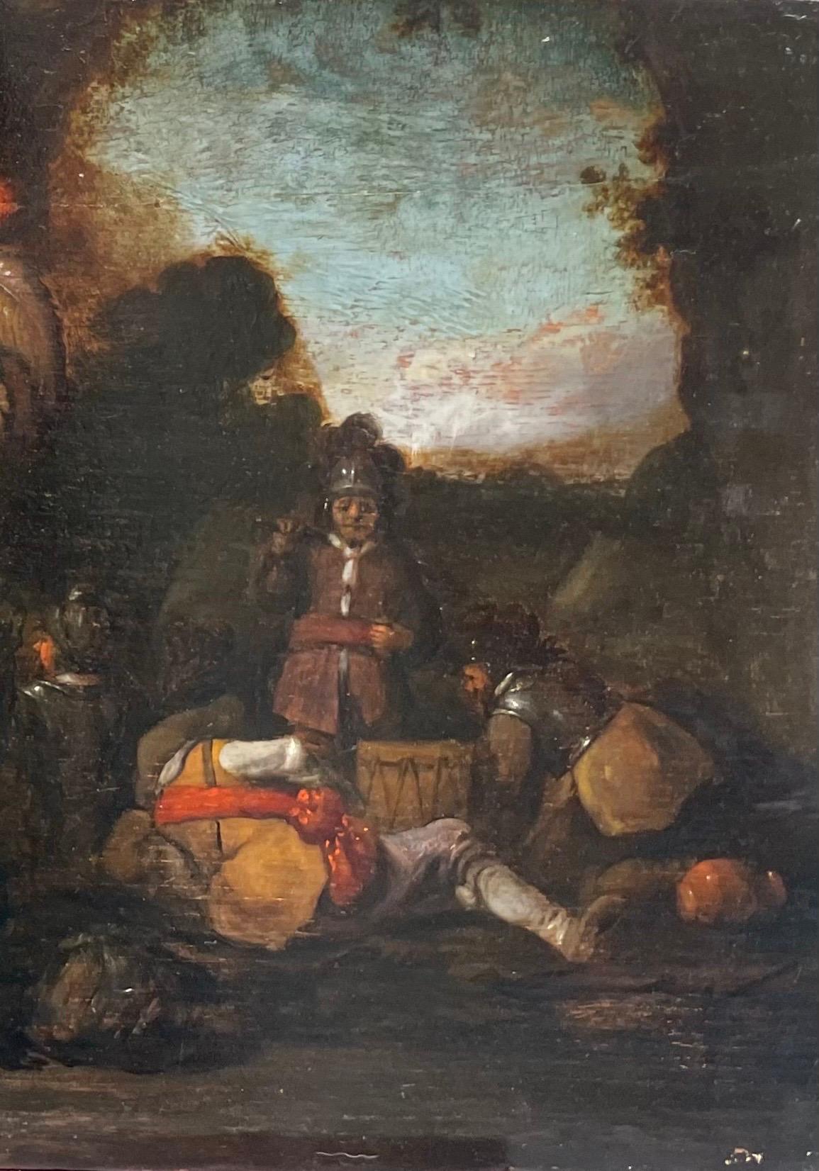 Dutch Military Scene – Circle of Duyster, Soldiers Dividing War Spoils, c.1700 - Dutch School Painting by Willem Cornelisz. Duyster 