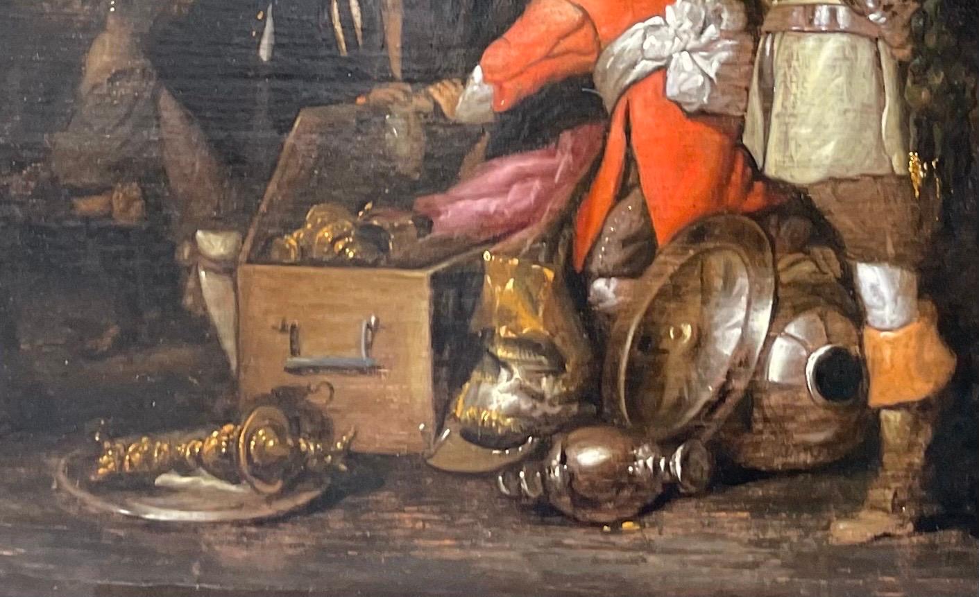 Dutch Military Scene – Circle of Duyster, Soldiers Dividing War Spoils, c.1700 - Brown Figurative Painting by Willem Cornelisz. Duyster 