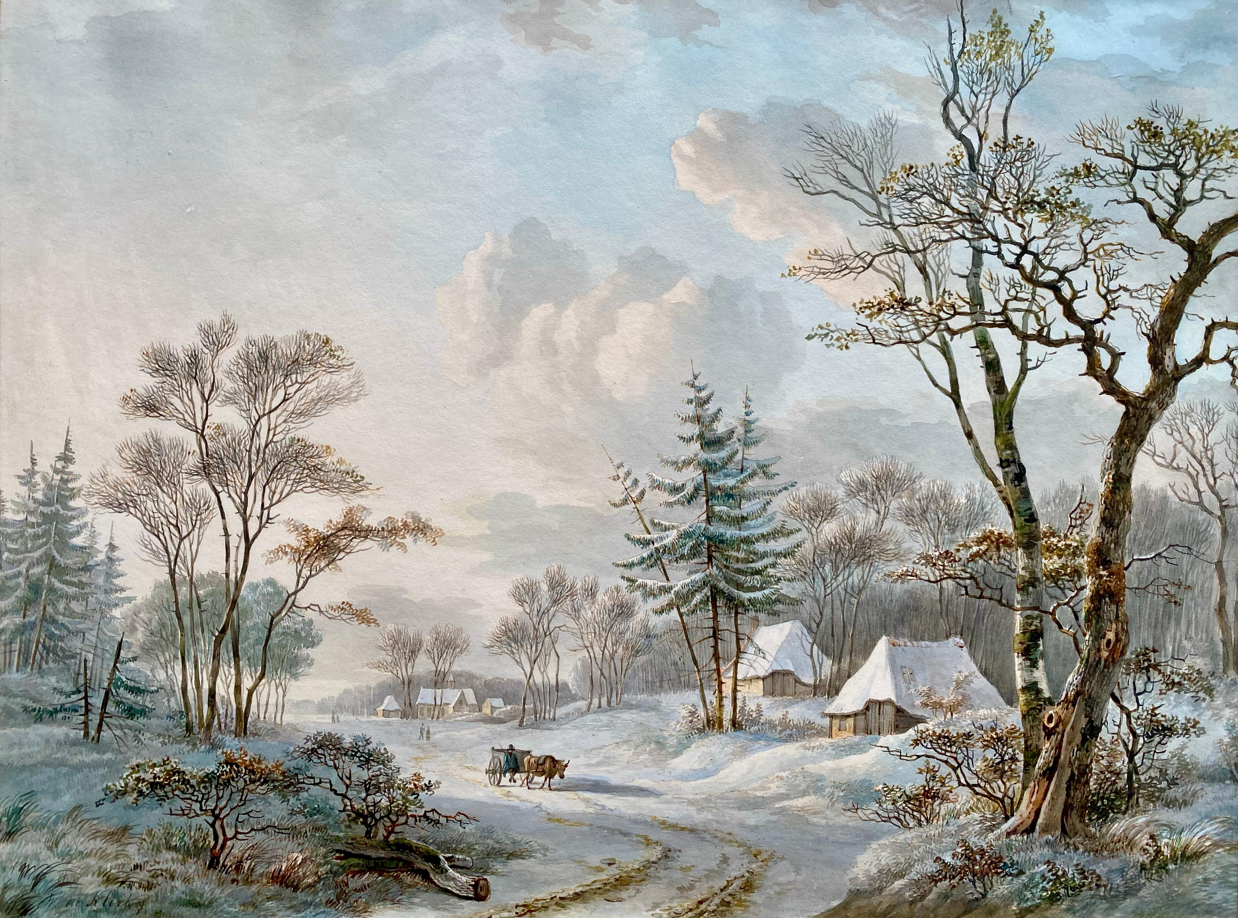'A winter landscape with an ox-cart' by Willem De Klerk (1800  – 1876) For Sale 1