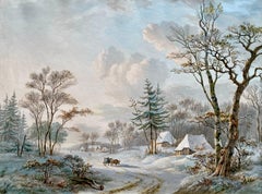 'A winter landscape with an ox-cart' by Willem De Klerk (1800  – 1876)