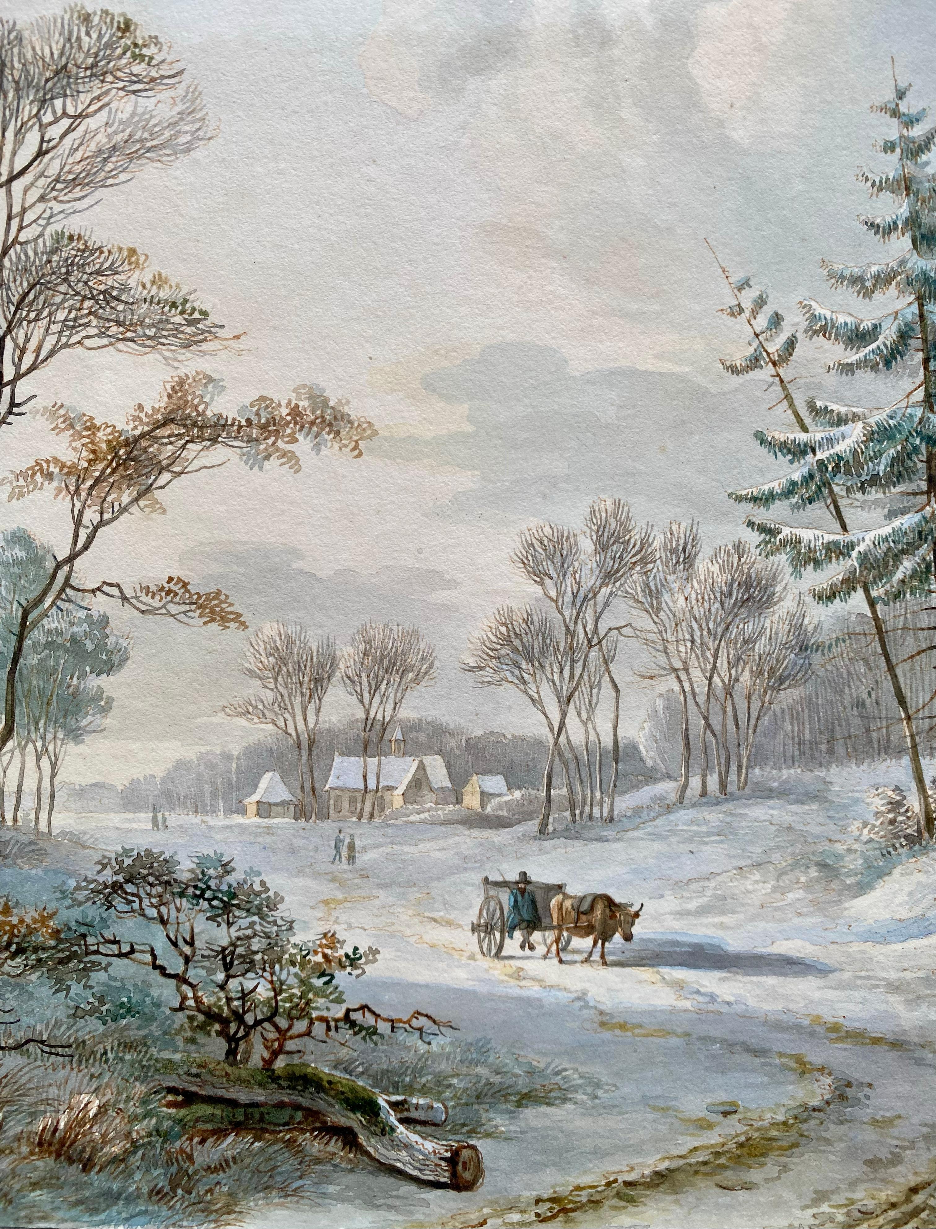 'A winter landscape with an ox-cart' by Willem De Klerk (1800  – 1876) For Sale 7