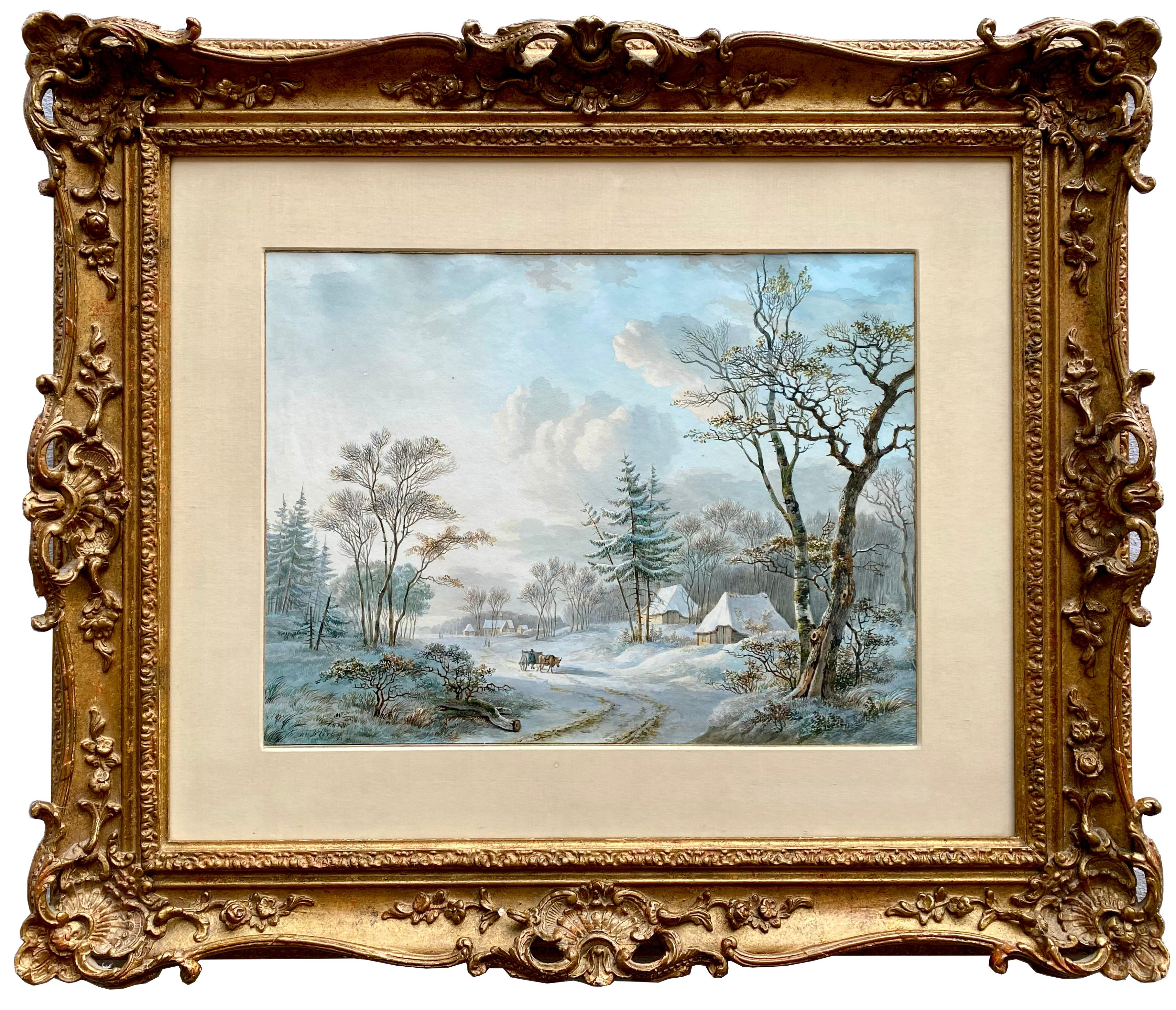 Paisaje invernal con carro de bueyes" de Willem De Klerk (1800)  - 1876)
