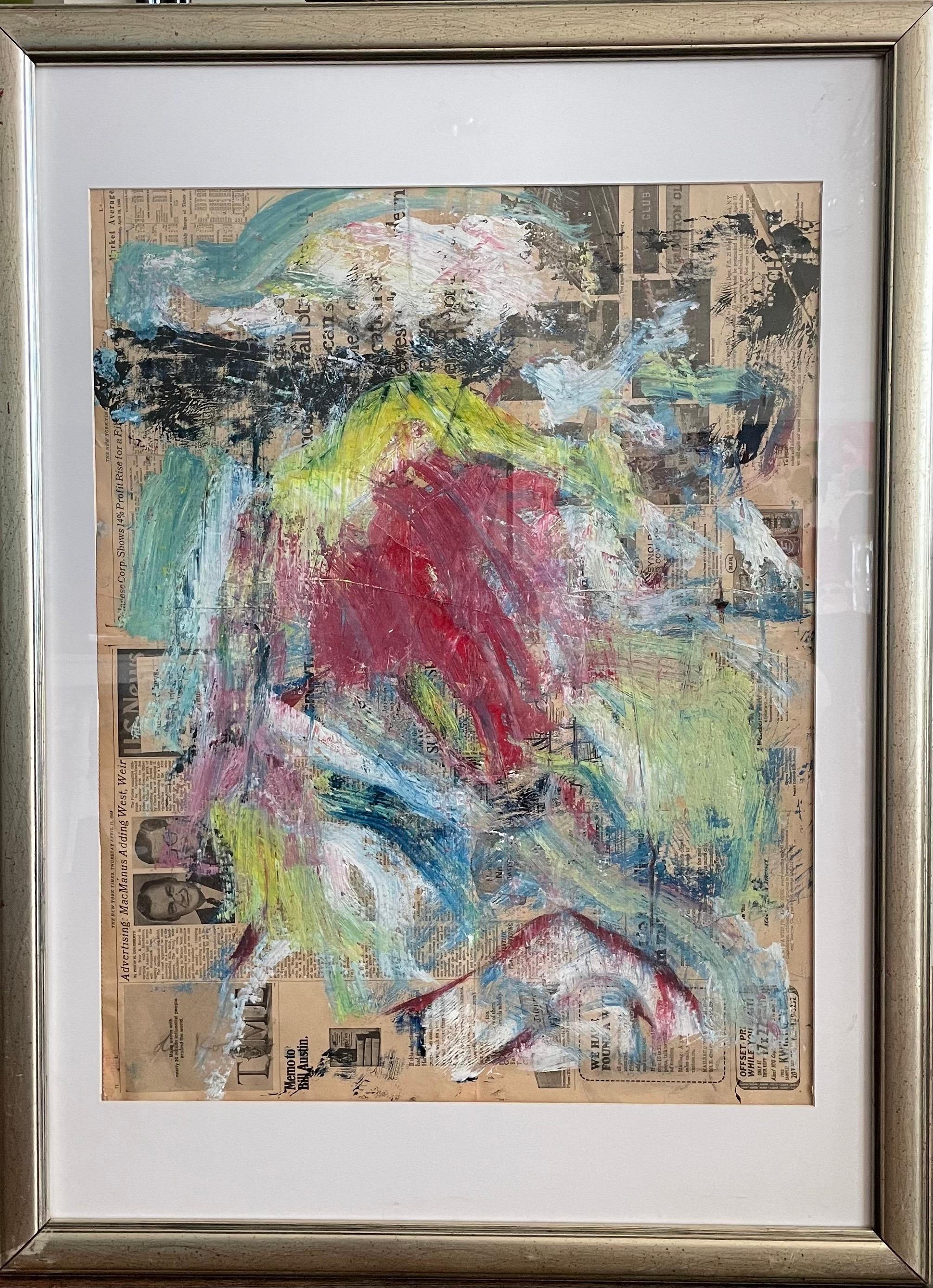 "untitled" abstract oil painting on newsprint, after Willem de Kooning