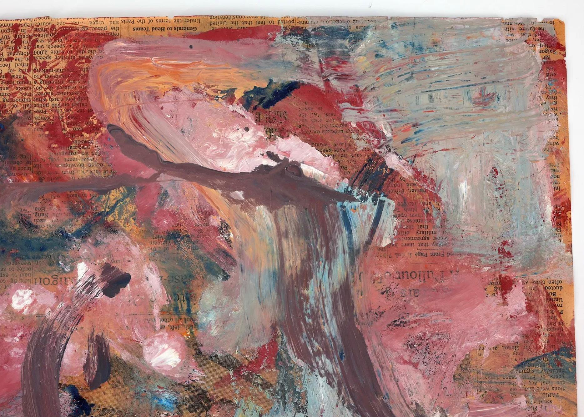 Willem de Kooning  (Dutch, 1904 - 1997)
Abstract oil on Newspaper (NY Times, Friday Jan. 26, 1973). Pencil signed lower left.

Provenance:
- Private Collector, East Hampton New York; acquired directly from the artist
- Private Collection, New york,