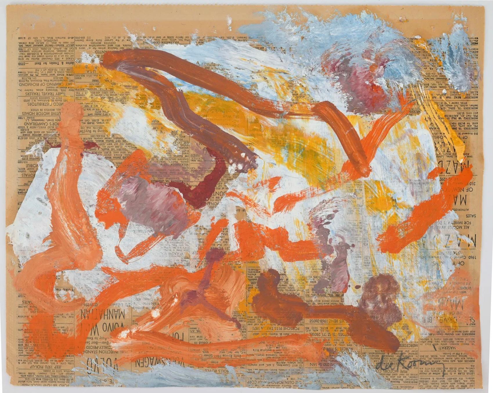 Willem de Kooning  (Niederländer, 1904 - 1997)
Abstraktes Ölgemälde auf Zeitungspapier (NY Times, Freitag, 26. Januar 1973). 
Bleistift signiert unten rechts.
Provenienz:
- Privater Sammler, East Hampton; direkt vom Künstler erworben
- Private