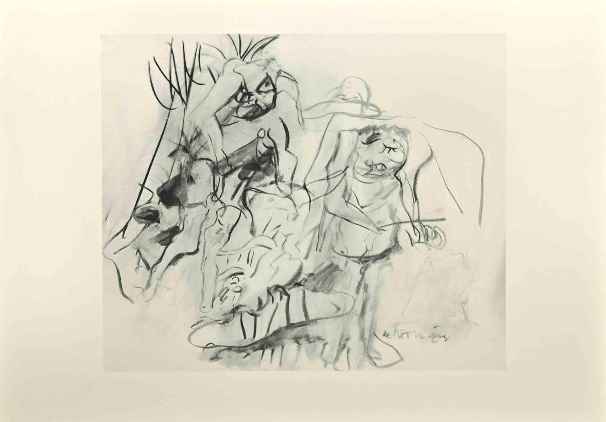 Willem de Kooning Abstract Print - Figures in Landscape - Offset and Lithograph after Willem De Kooning - 1985