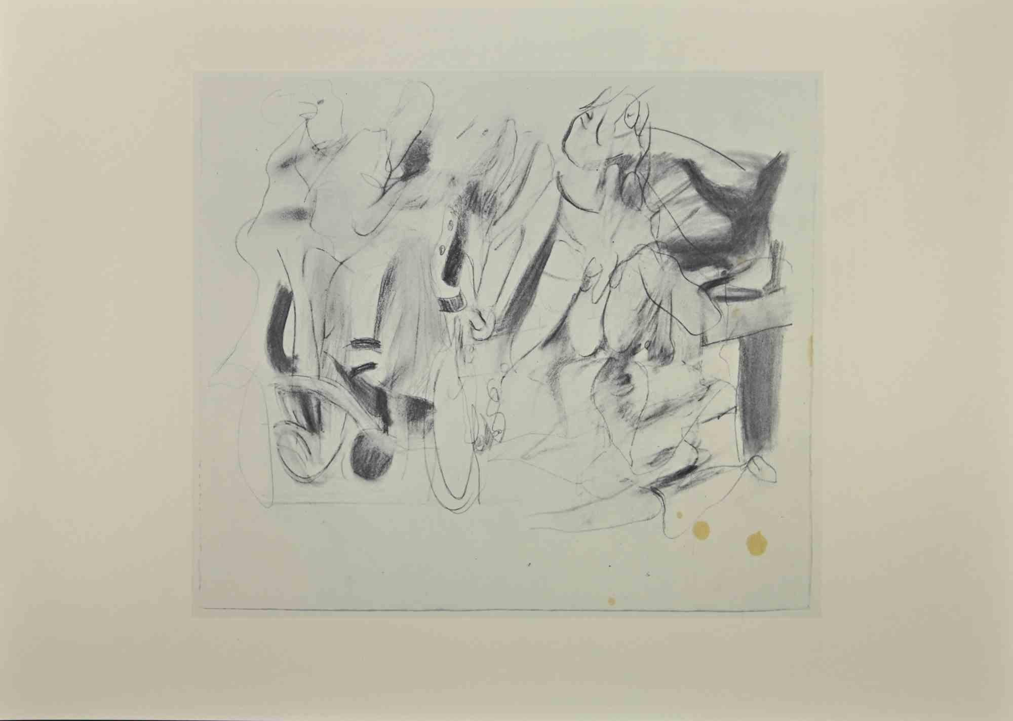 Willem de Kooning Abstract Print - Figures with Bicycle- Offset and Lithograph after Willem De Kooning - 1985