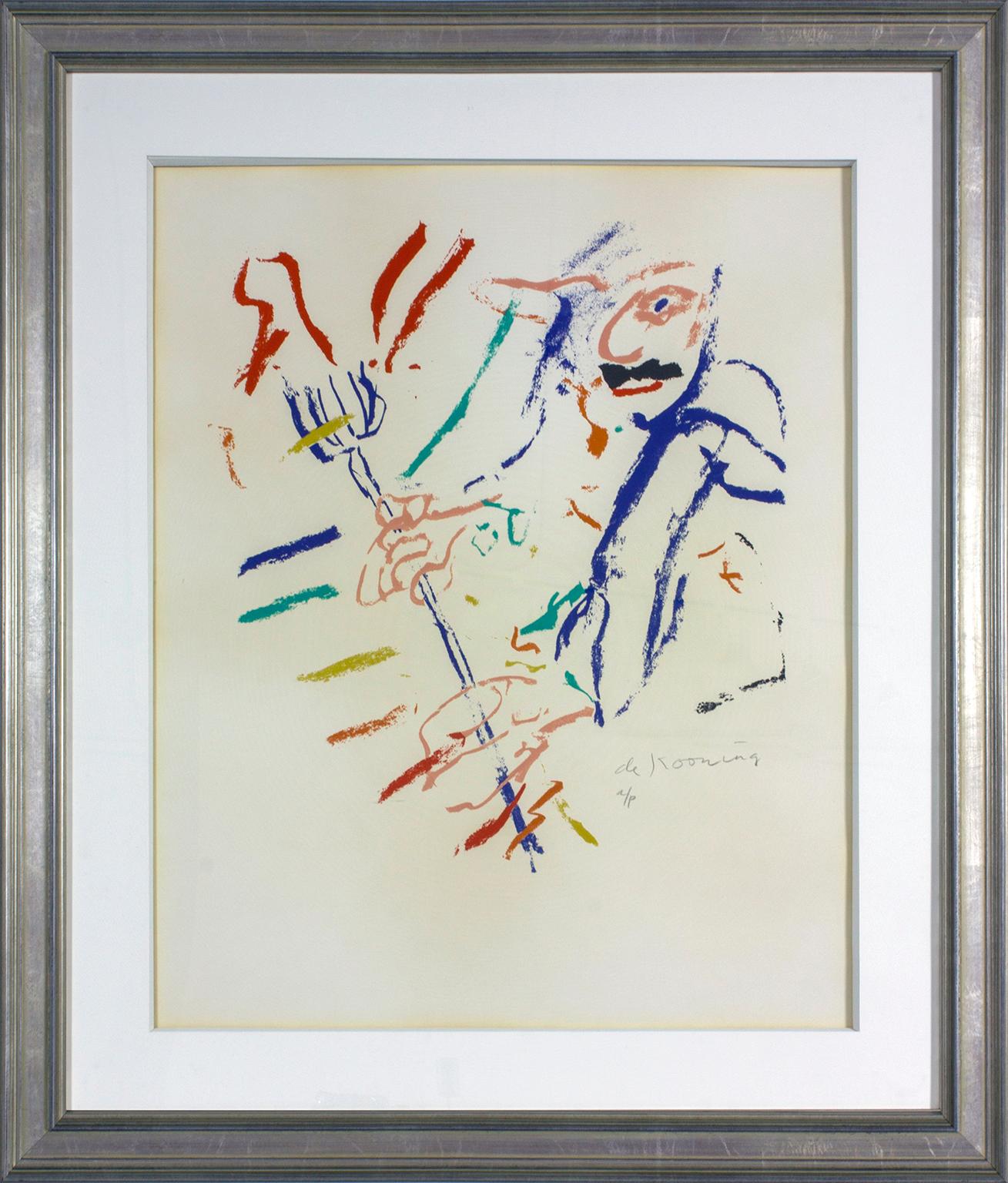 "Der Teufel an der Tastatur", Farblithographie, 1976, Künstlerabzug. Abstraktes Porträt von Thelonious Monk von Willem de Kooning. Handsigniert de Kooning und nummeriert A/P in der rechten unteren Ecke vorne. 