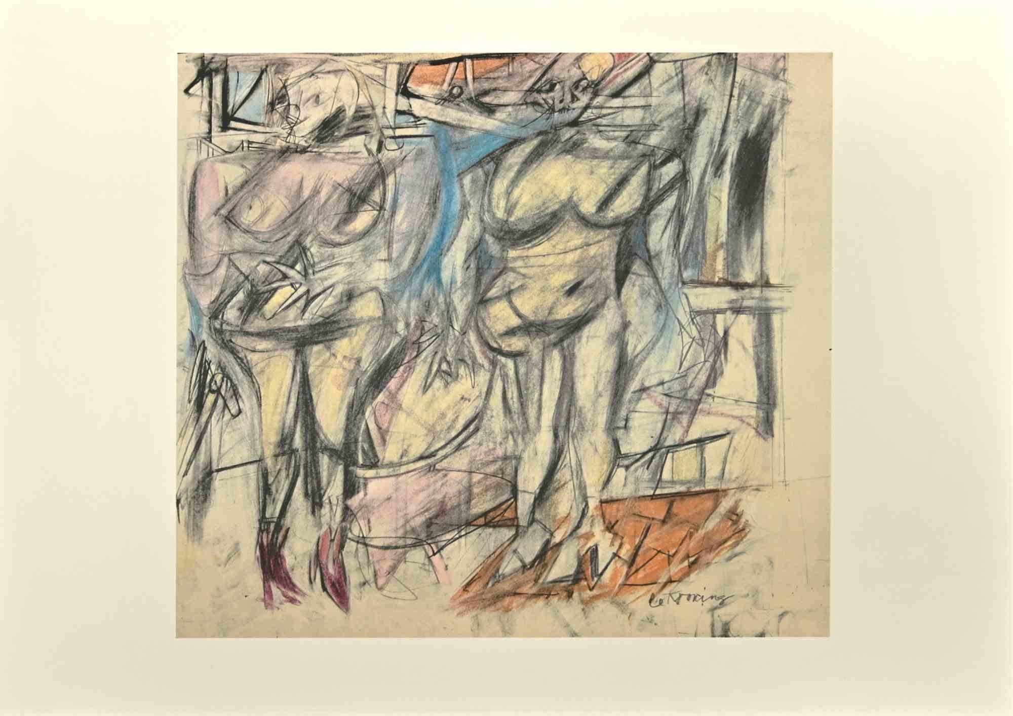 Willem de Kooning Abstract Print - Two Women - Offset and Lithograph after Willem De Kooning - 1985