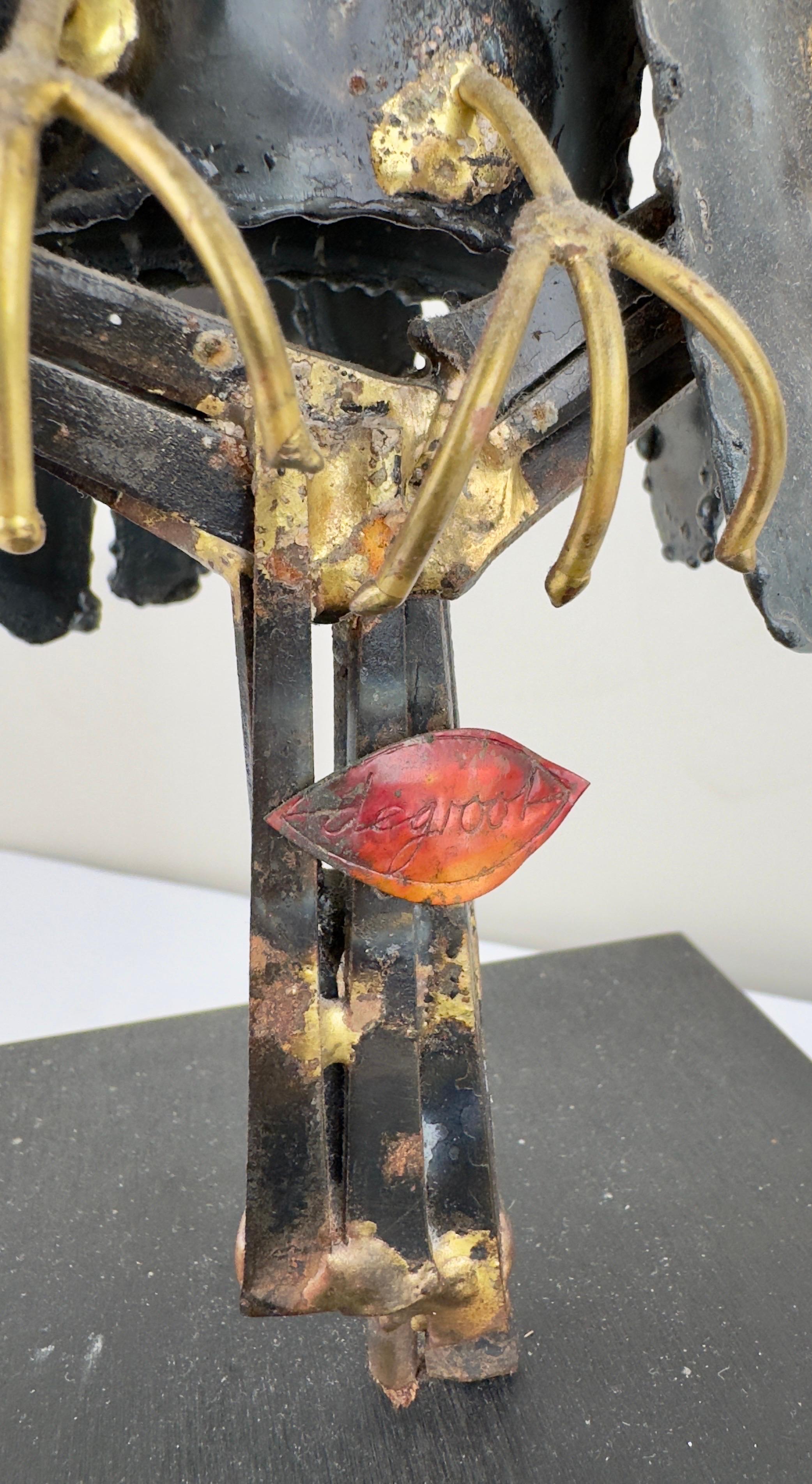 Sculpture de hibou brutaliste MCM en laiton et métal, signée DeGroot  en vente 8
