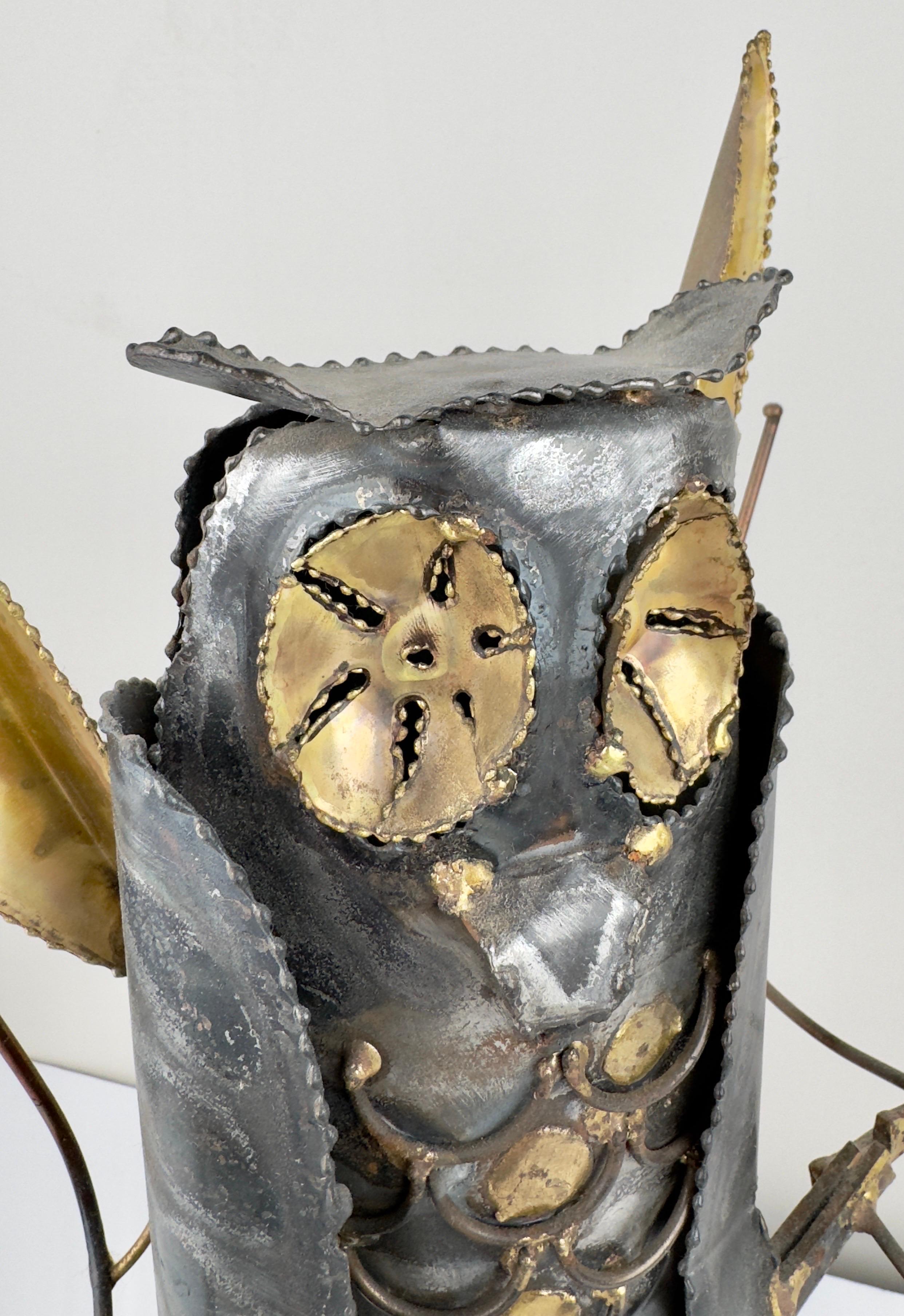 DeGroot Brutalist MCM Brass & Metal Owl Sculpture, Signed  For Sale 3