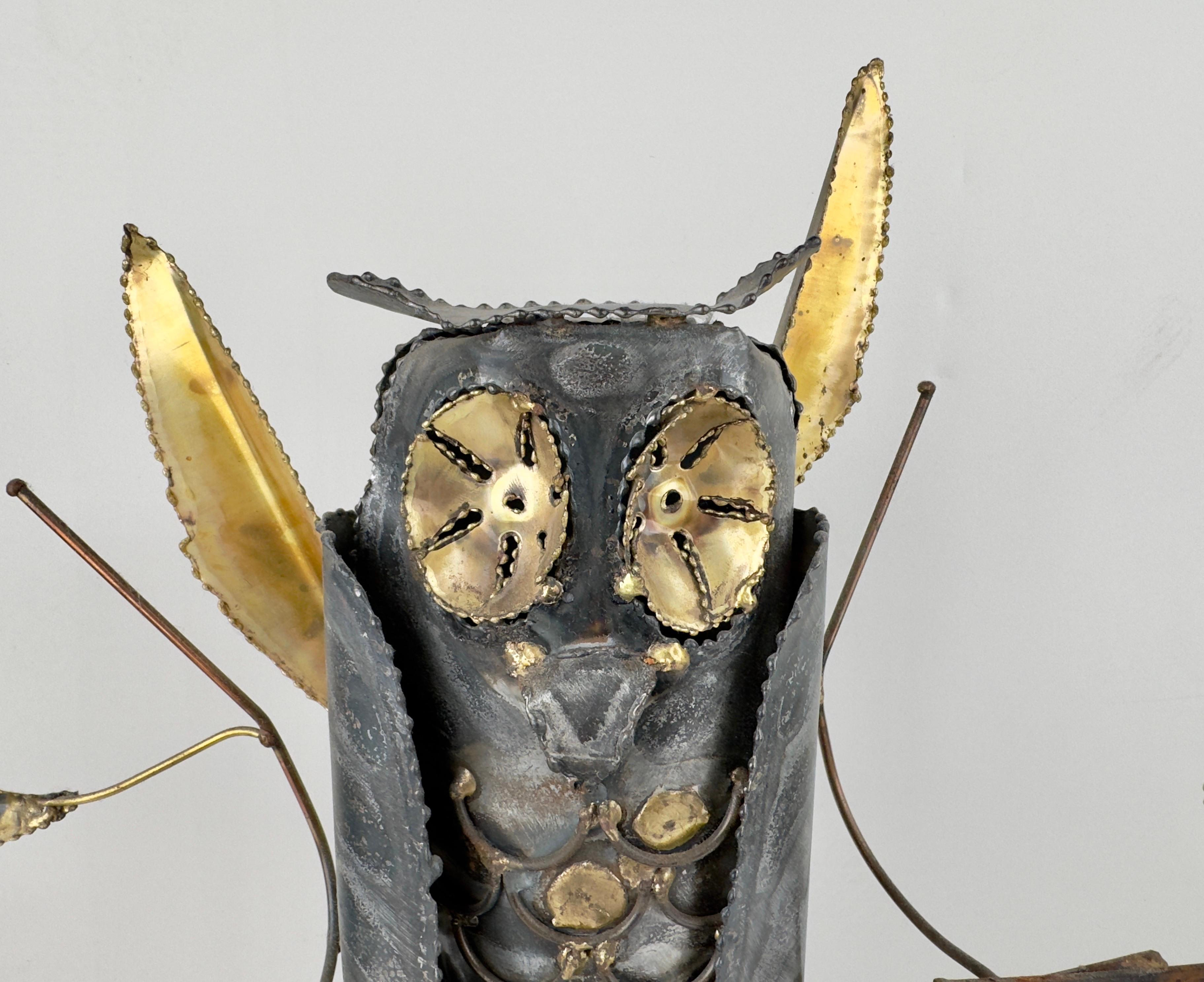 DeGroot Brutalist MCM Brass & Metal Owl Sculpture, Signed  For Sale 4