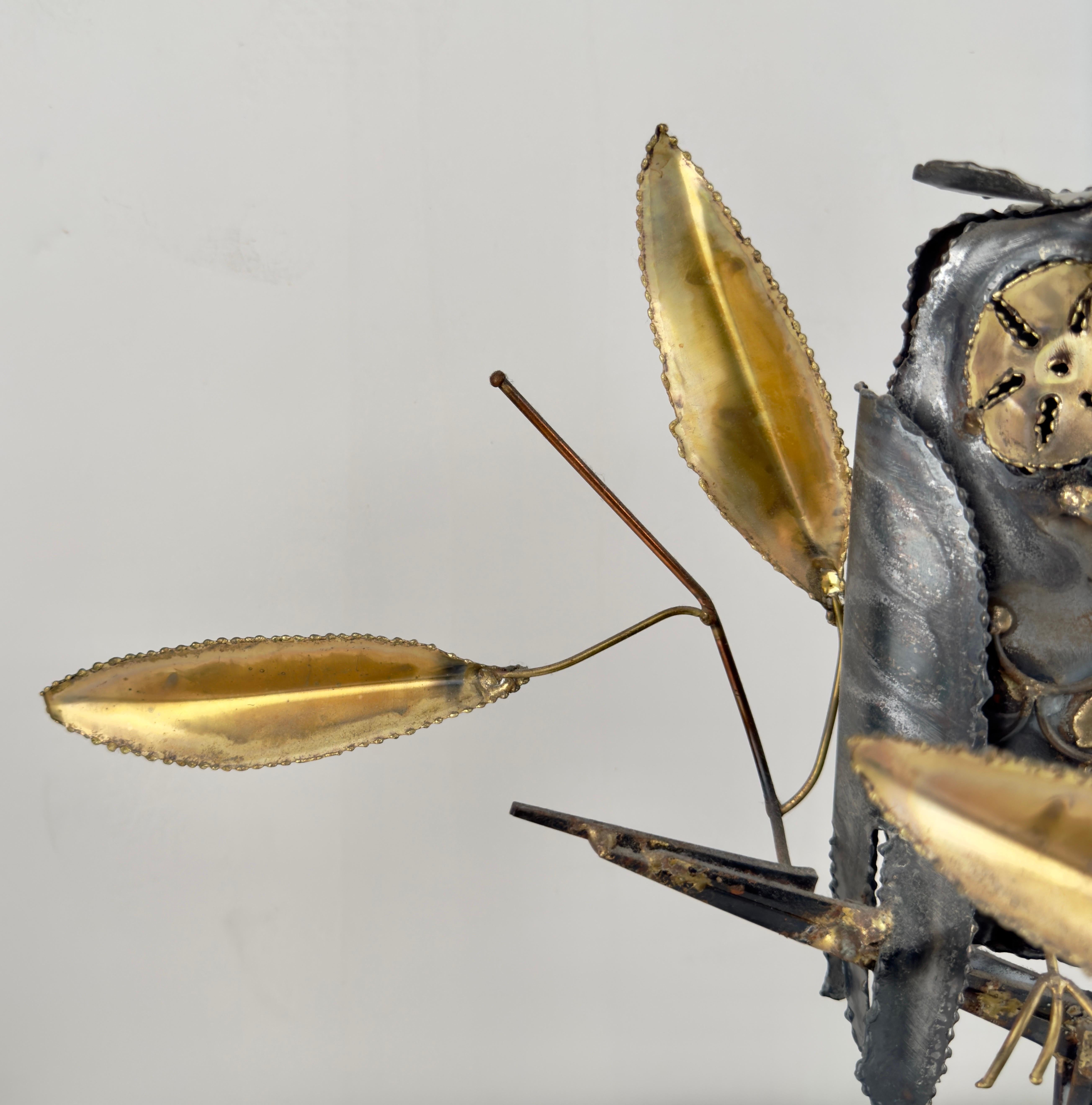 DeGroot Brutalist MCM Brass & Metal Owl Sculpture, Signed  For Sale 7