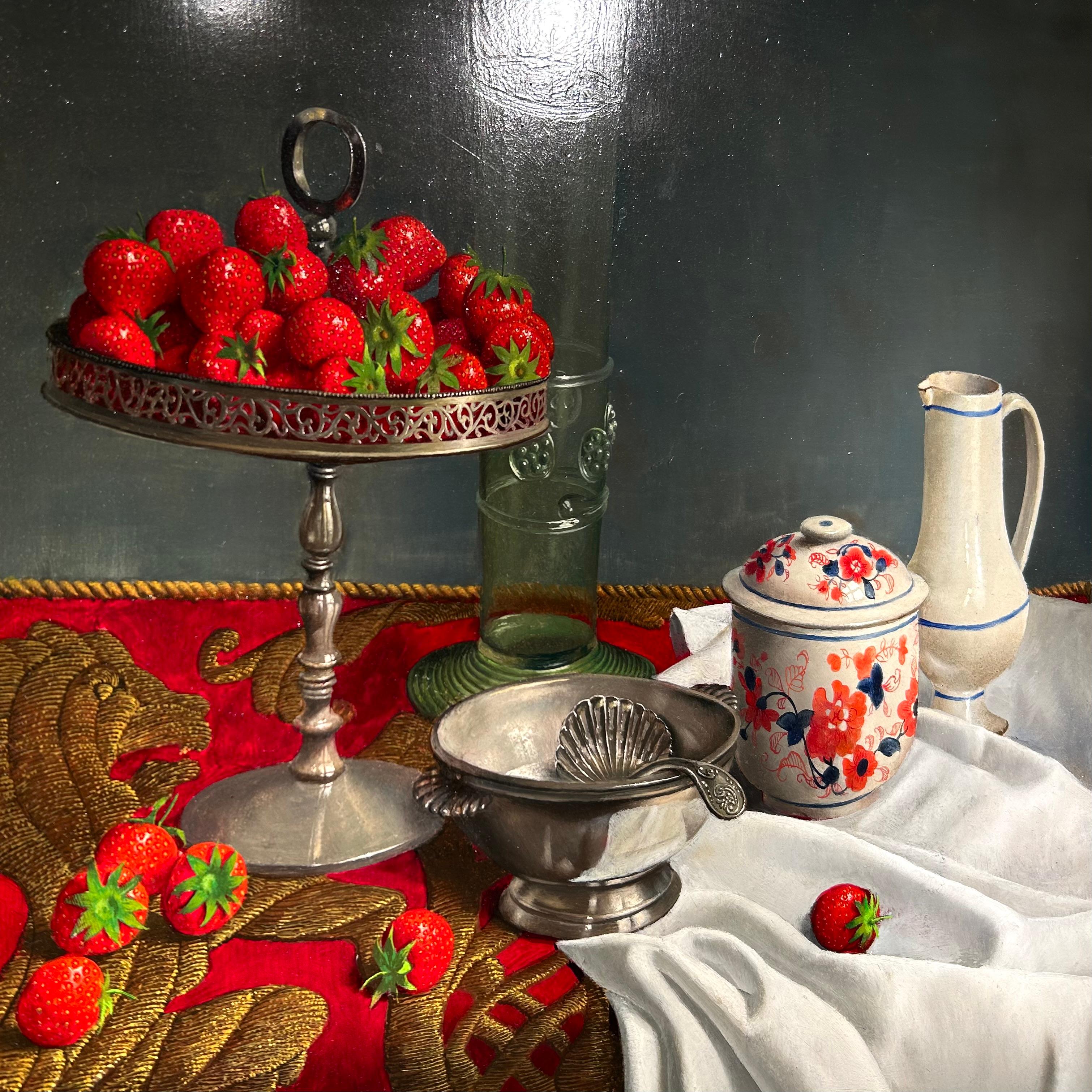 Cosecha de fresas - Still-Life Painting Negro de Willem Dolphyn