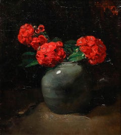 Willem Jansen - Early 20th Century Oil, Red Geraniums