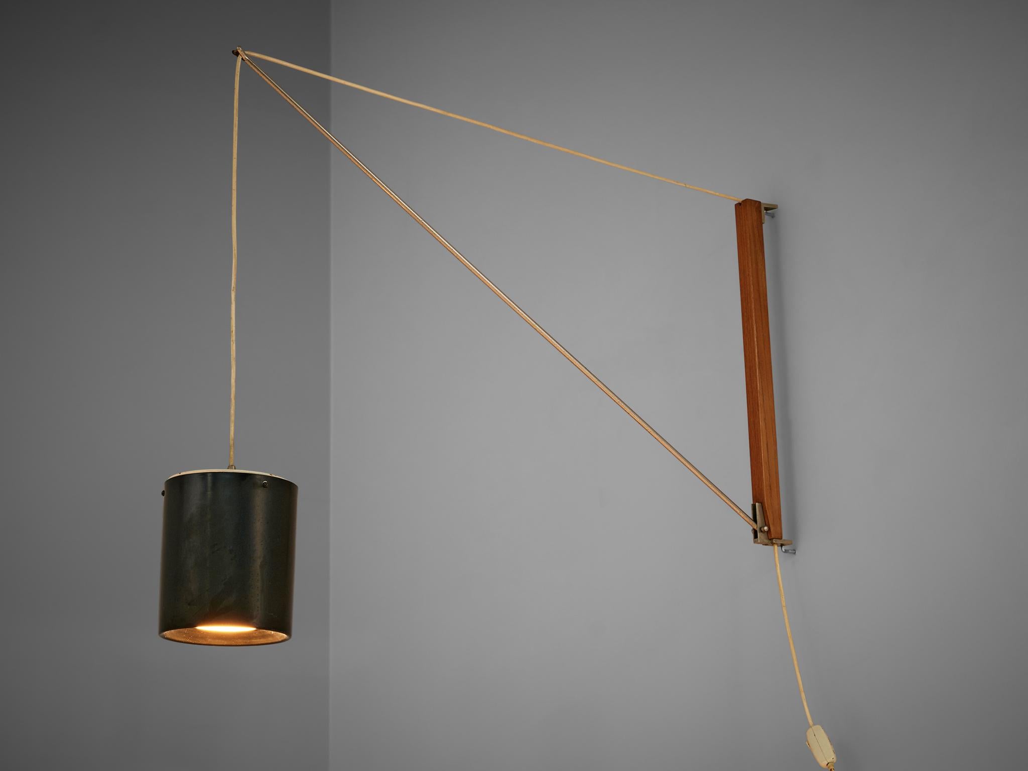 Willem Hagoort, 'Arc' wall light, teak, metal, The Netherlands, 1950s

Arc wall lamp designed by Dutch designer Willem Hagoort in the 1950s. The teak wall mount and nickel plated arm are adjustable in height and direction by an ingenious balanced