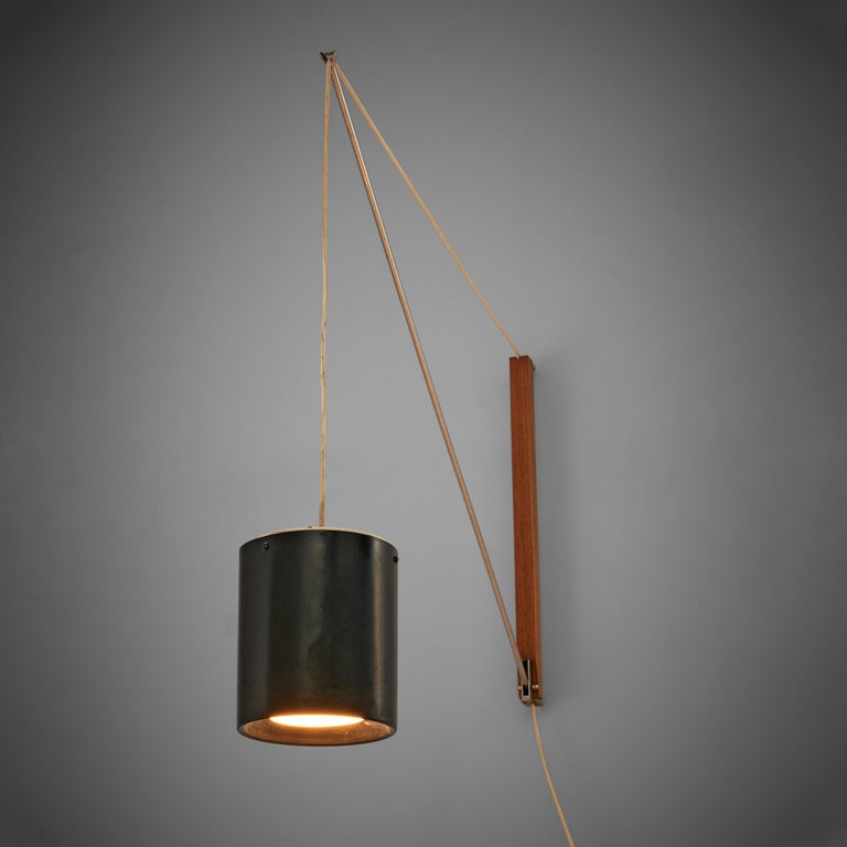 Mid-Century Modern Willem Hagoort Wall Lamp 'Arc' in Teak and Metal For Sale