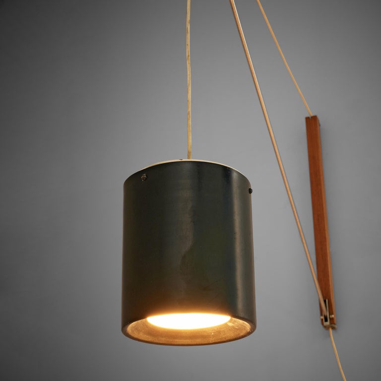 Mid-20th Century Willem Hagoort Wall Lamp 'Arc' in Teak and Metal For Sale