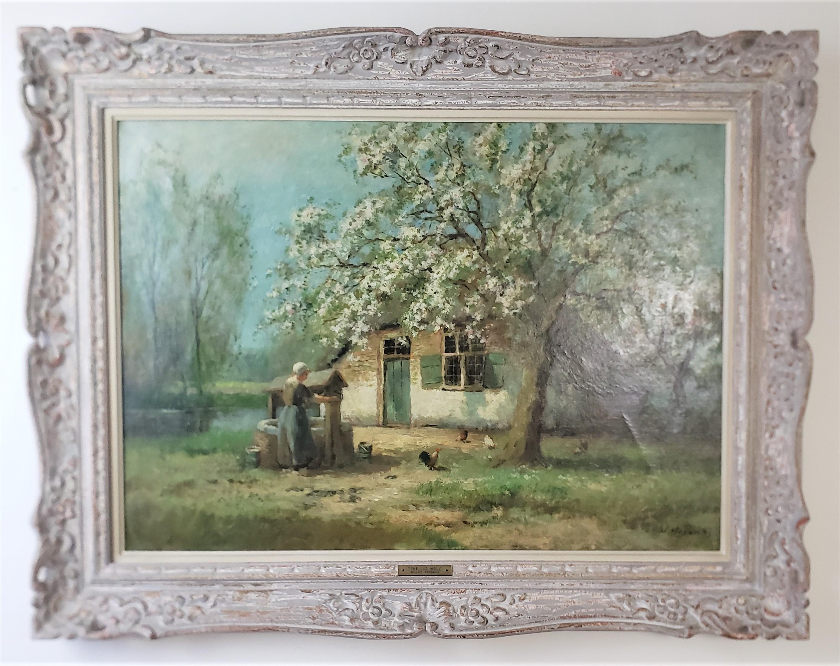 This large antique oil painting was done by the well known Willem Hendriks of the Netherlands in approximately 1920 in his signature realistic style. The painting is an oil on canvas and is titled 
