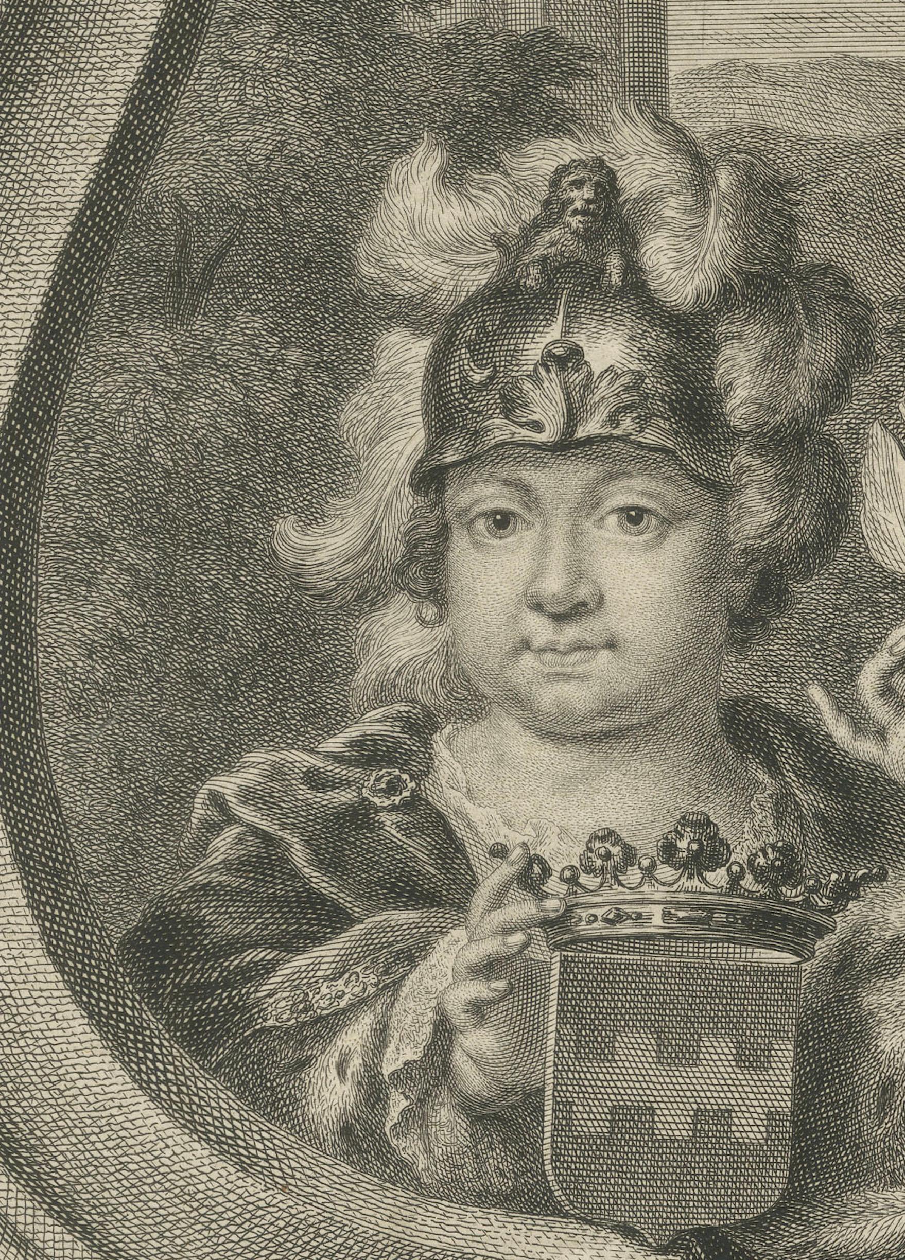 18th Century Willem IV and Princess Carolina – Antique Dutch Engraving c.1730 For Sale