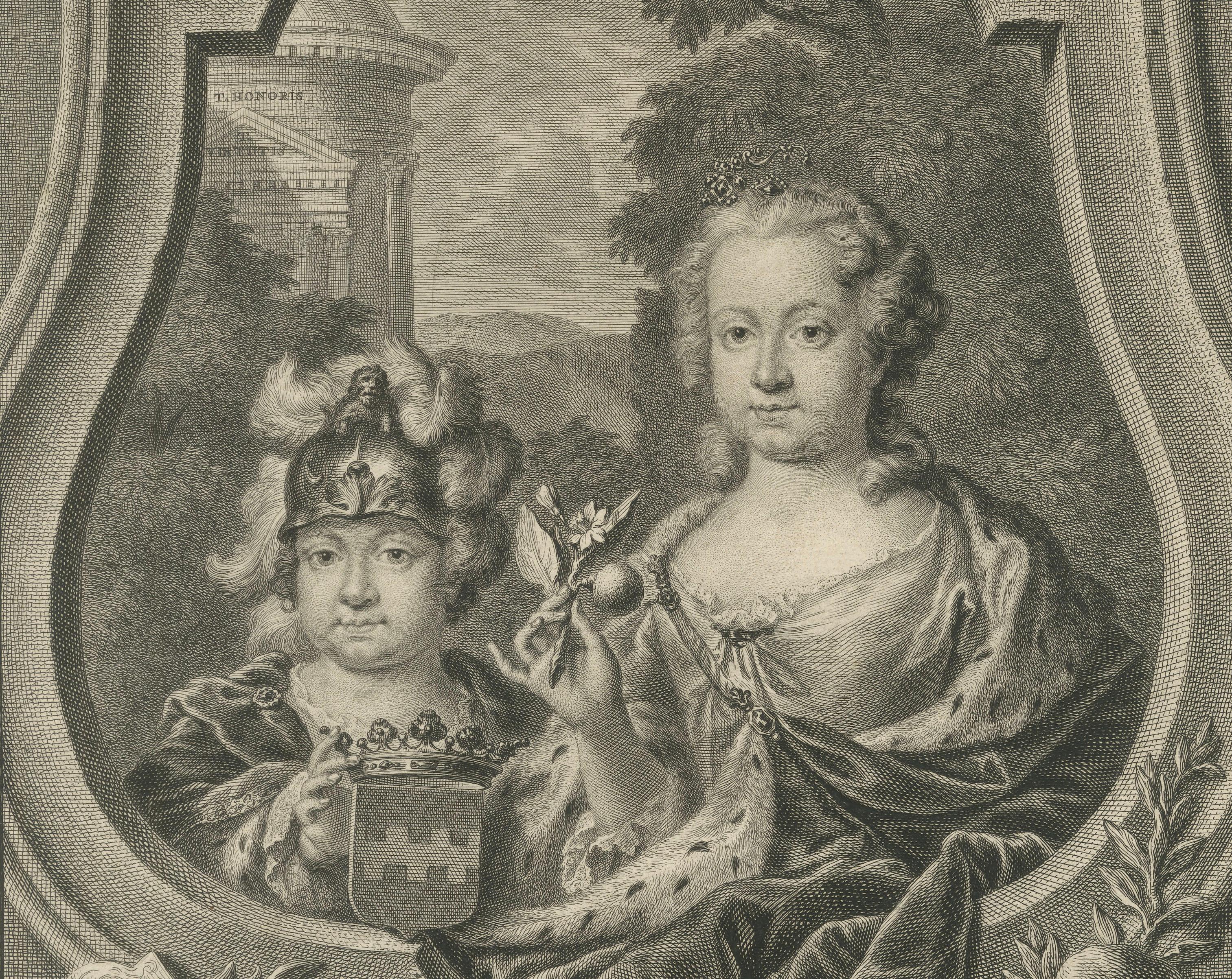Willem IV and Princess Carolina – Antique Dutch Engraving c.1730 For Sale 1