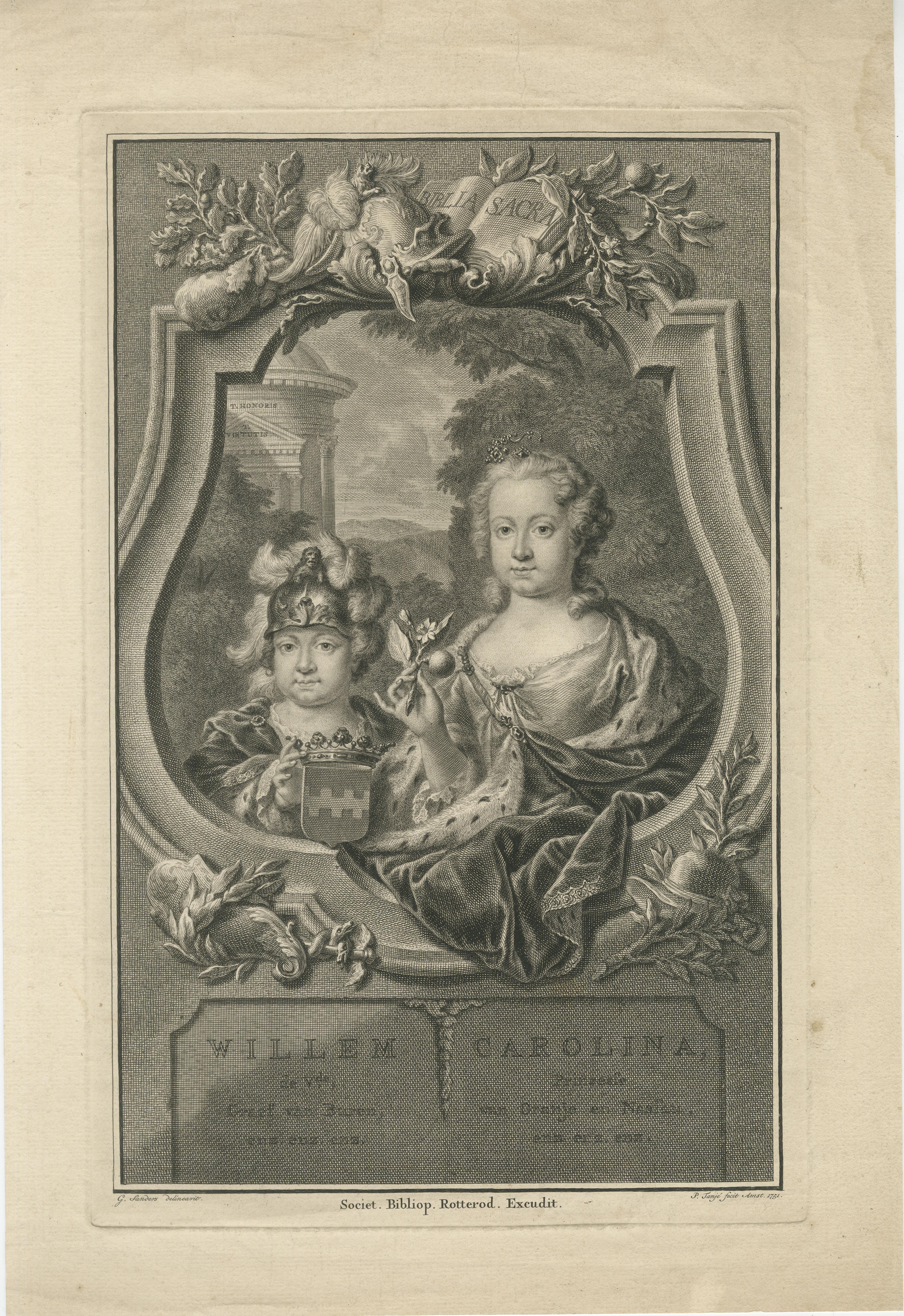 Willem IV and Princess Carolina – Antique Dutch Engraving c.1730 For Sale 3