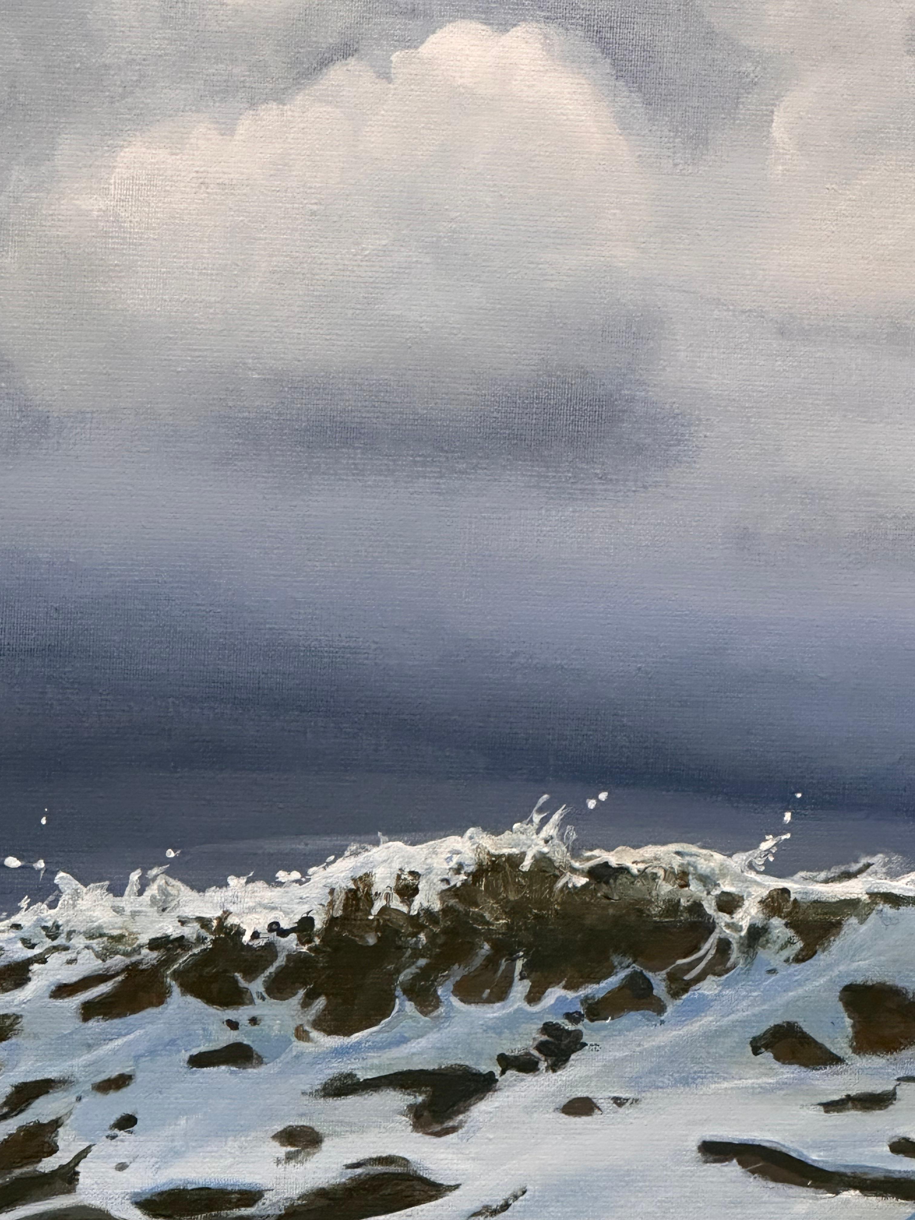 Blowing North Sea - Zeitgenössische Meeresmalerei des 21. Jahrhunderts (Grau), Figurative Painting, von Willem Jan van Balen