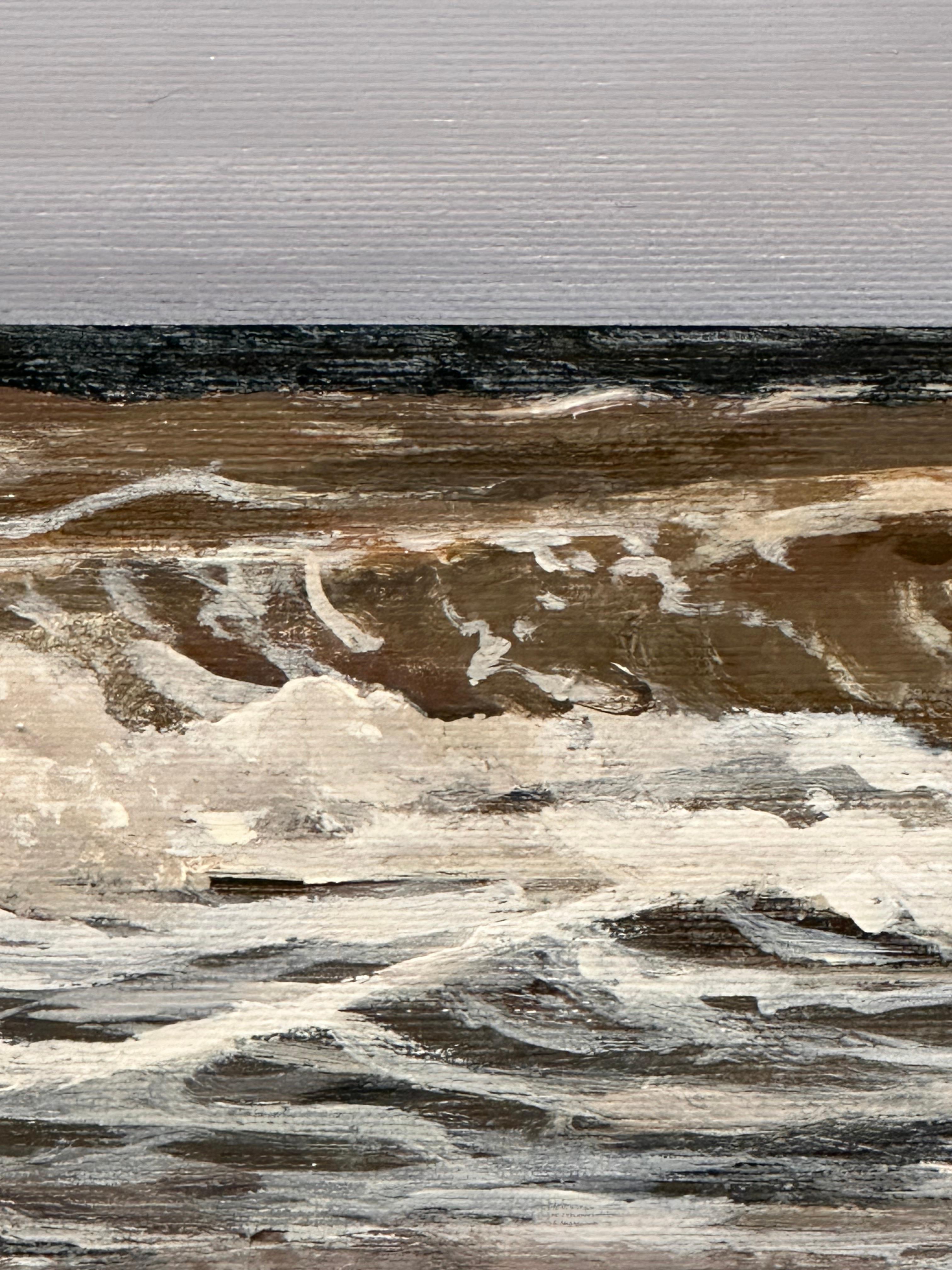 Stehend - 21. Jahrhundert Zeitgenössische Meereslandschaft Gemälde des Ozeans mit Sonnenuntergang (Grau), Figurative Painting, von Willem Jan van Balen